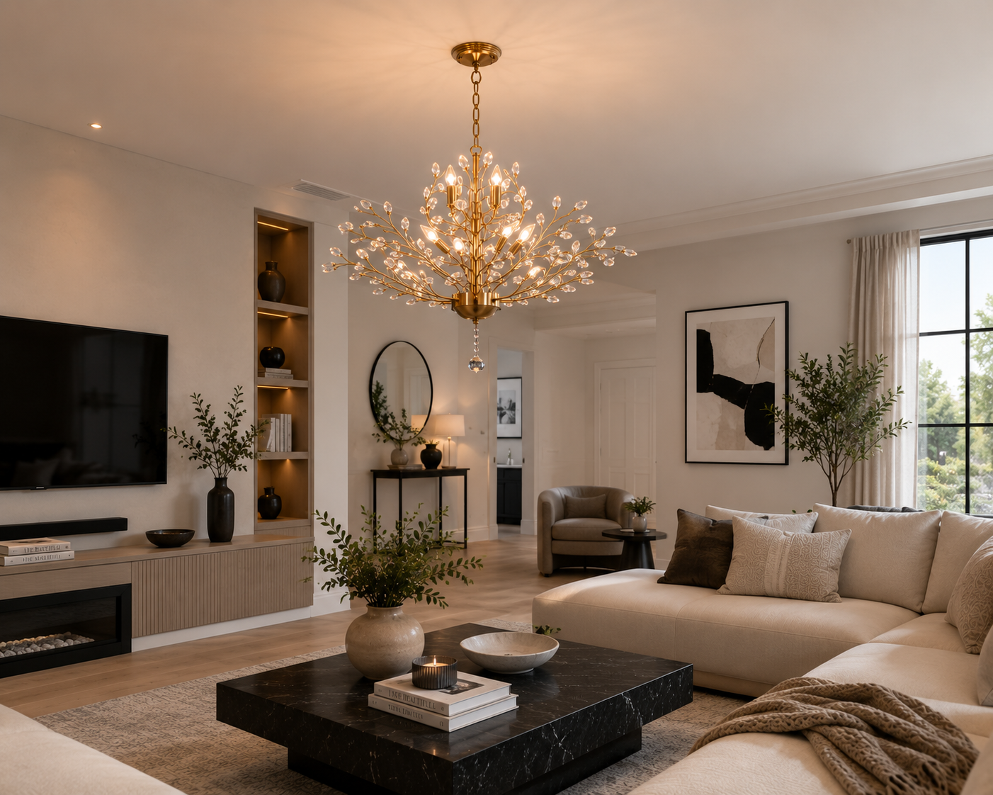 Sculptural Branch Chandelier for Living Room & Dining Room | Modern Brass Organic Ceiling Light
