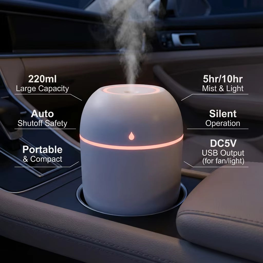 220ml Ultra-Quiet USB Humidifier with LED Glow