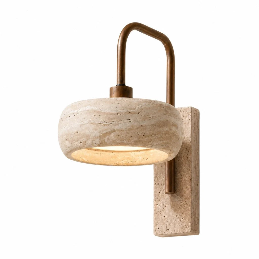 Tavik Vintage Rustic Travertine Stone Cylinder Wall Sconce