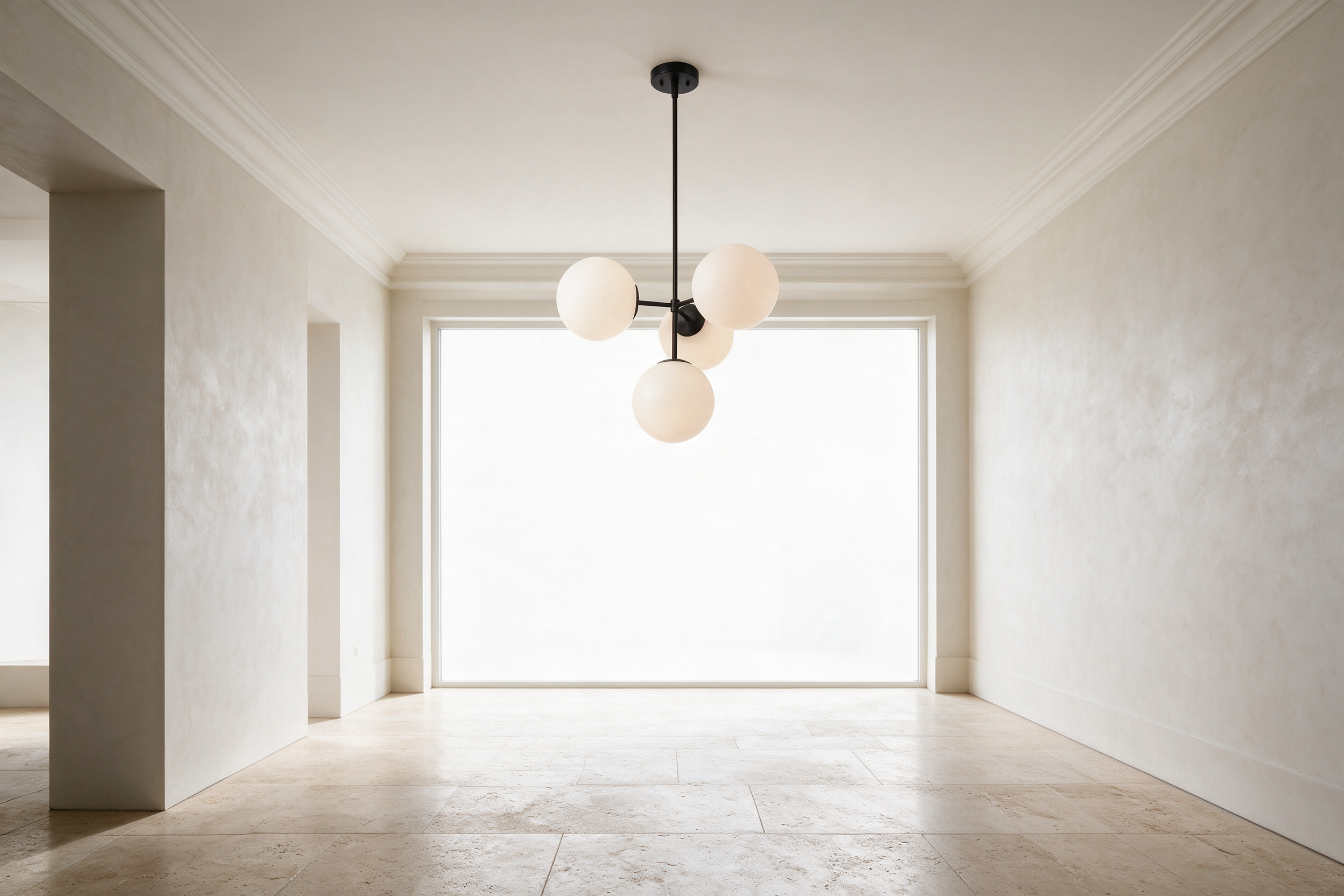 Modern Glass Bubble Chandelier for Dining Room & Bedroom | Nordic Milky White Globe Ceiling Light, Gold & Black, Wrought Iron