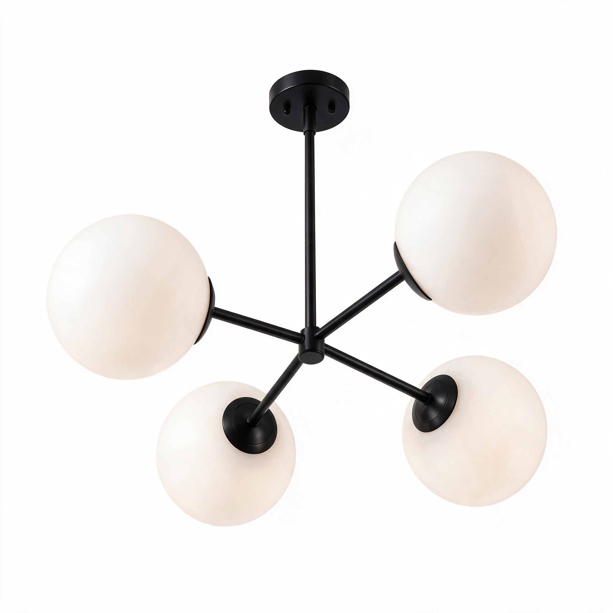 Modern Glass Bubble Chandelier for Dining Room & Bedroom | Nordic Milky White Globe Ceiling Light, Gold & Black, Wrought Iron
