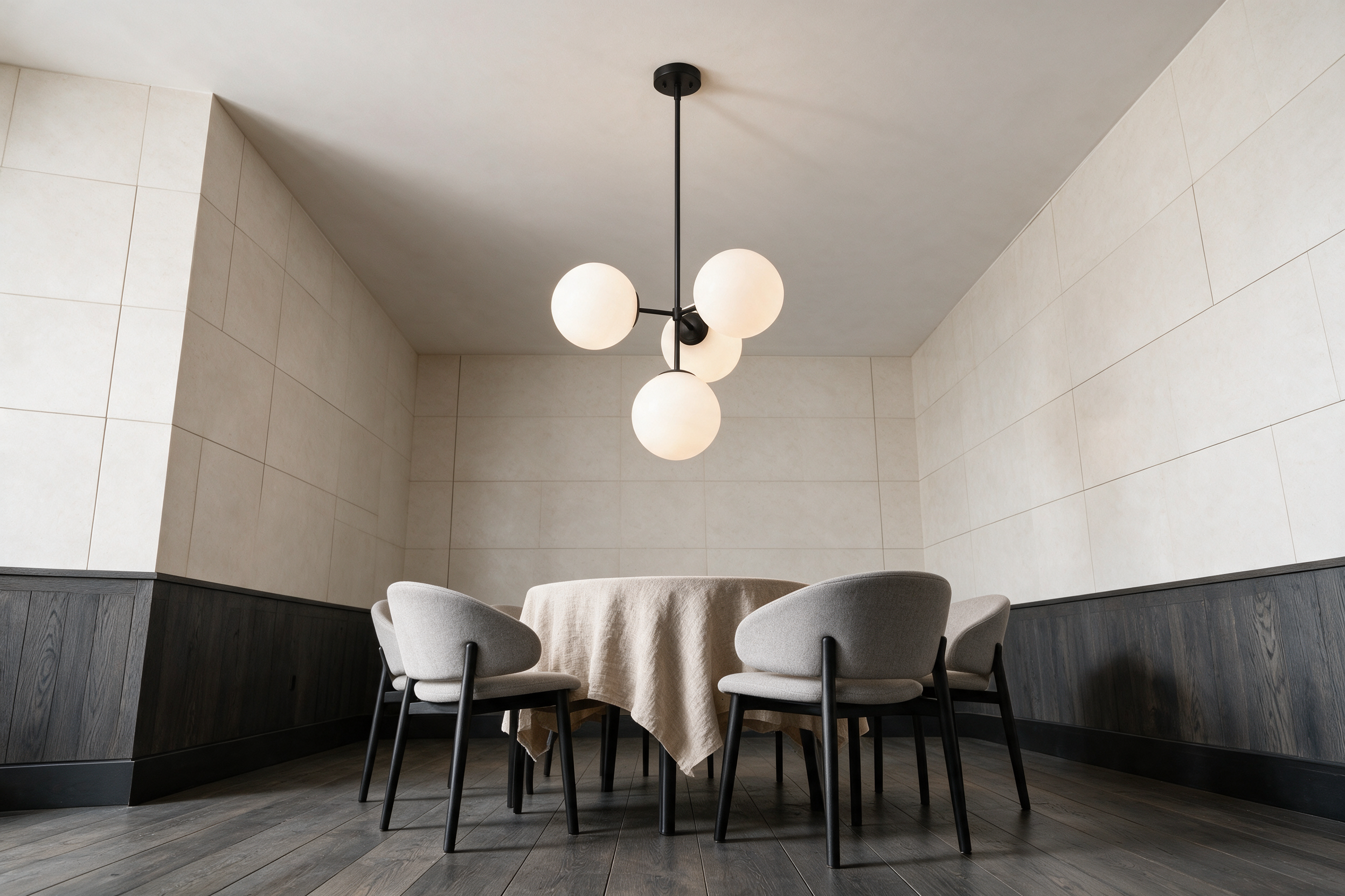 Statement Glass Bubble Chandelier for Luxury Dining Room & Great Room | Nordic Milky White Globe Fixture, High Ceiling, Designer