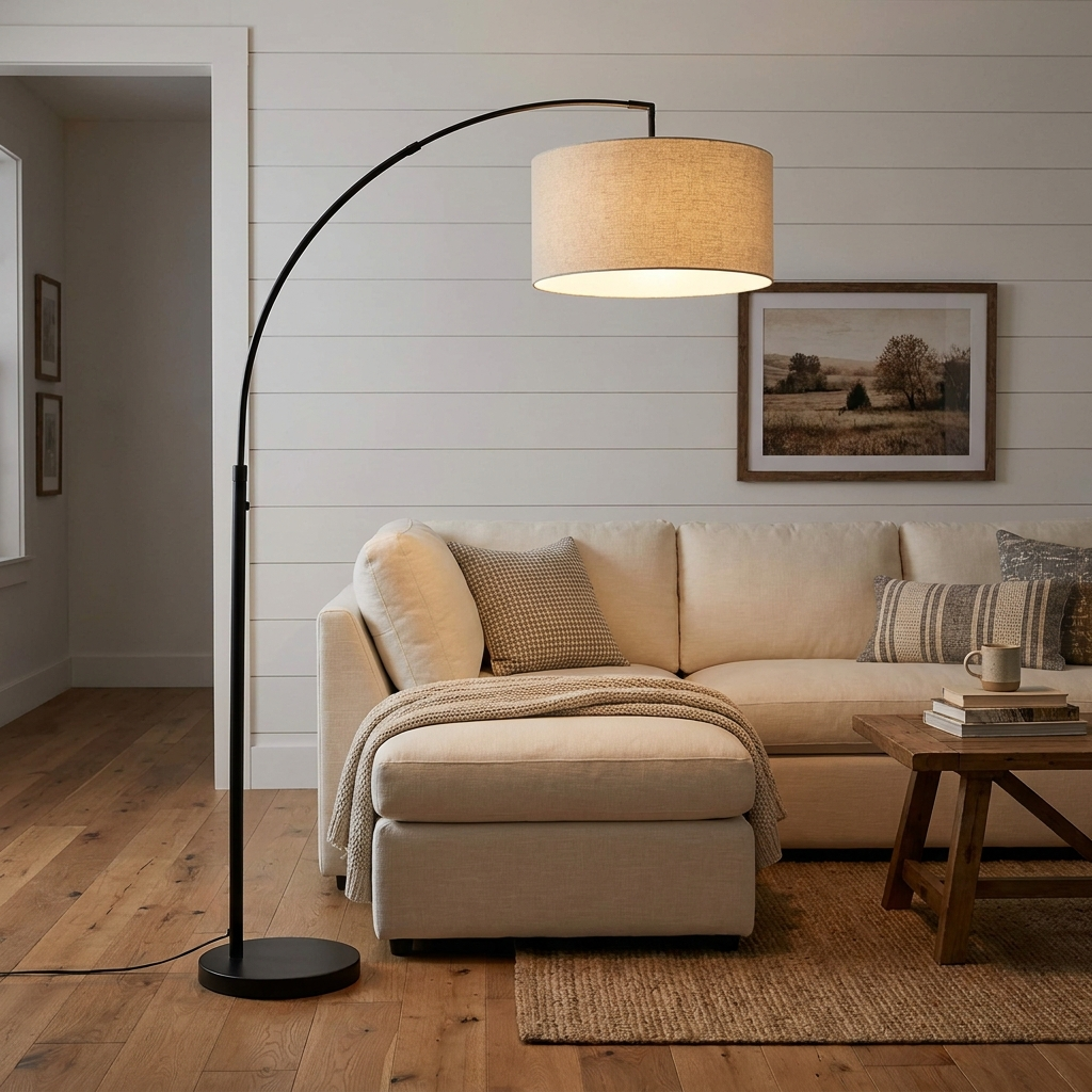 Arc floor lamp farmhouse black 70 inch linen – style options