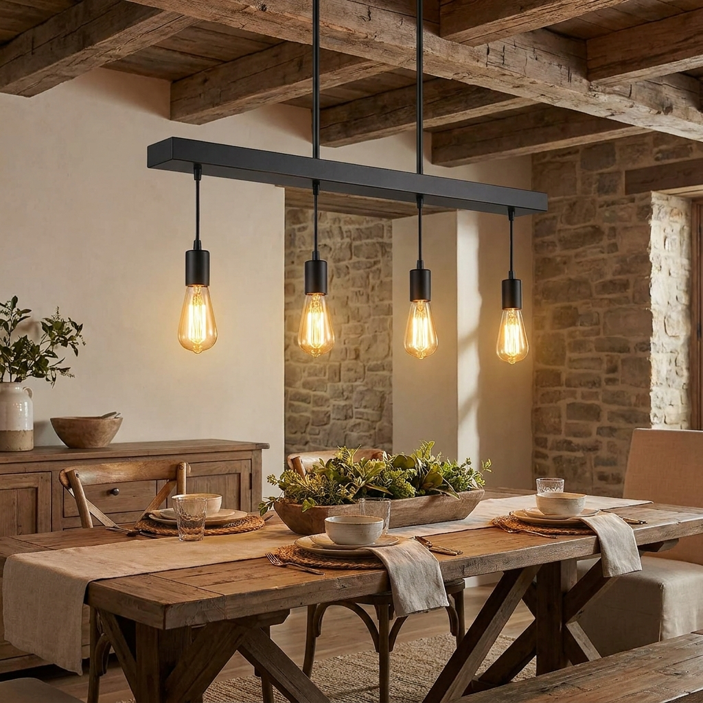 Linear chandelier farmhouse 48 inch black iron – finish and material close-up