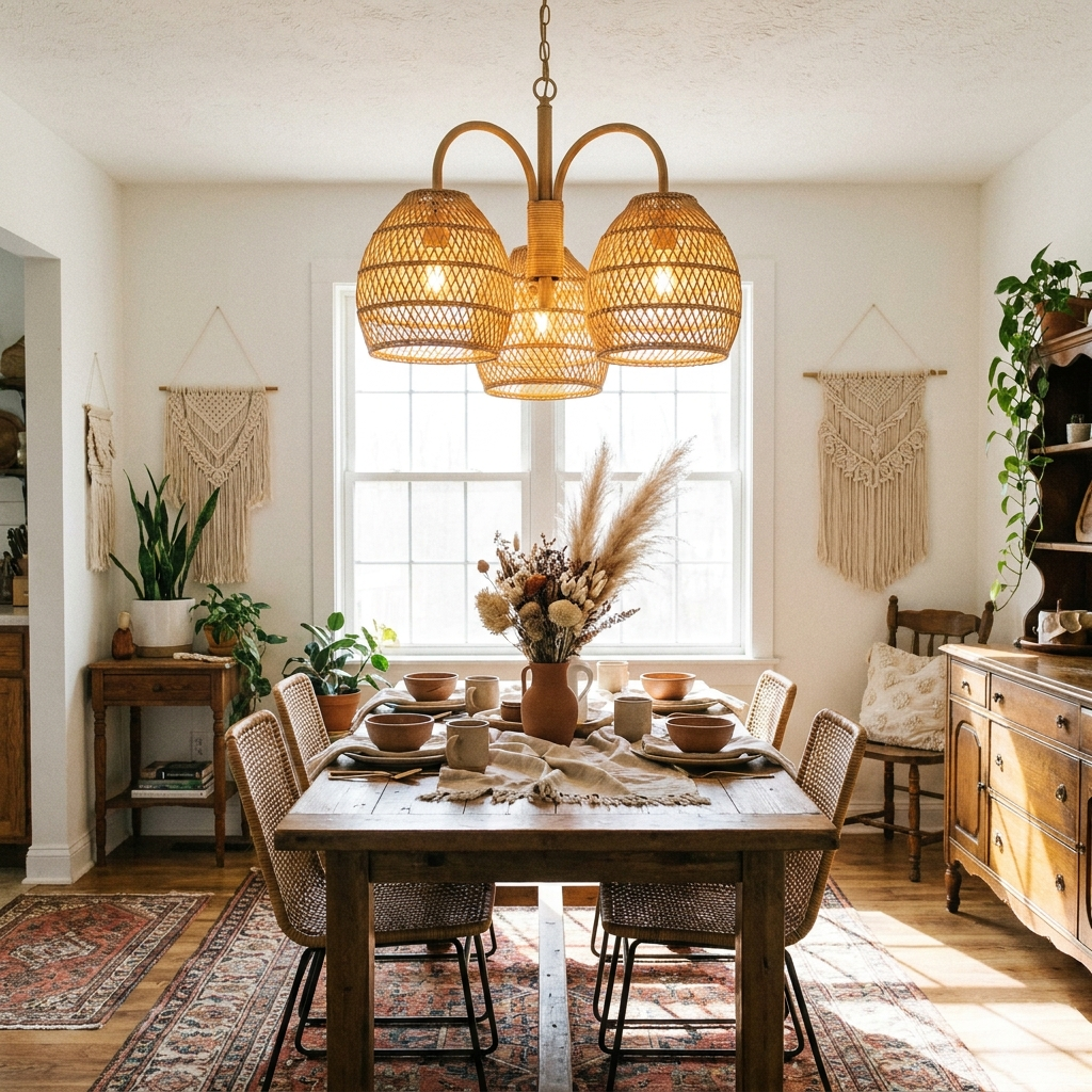 Rattan wicker farmhouse chandelier 26 inch – scale and dimensions reference