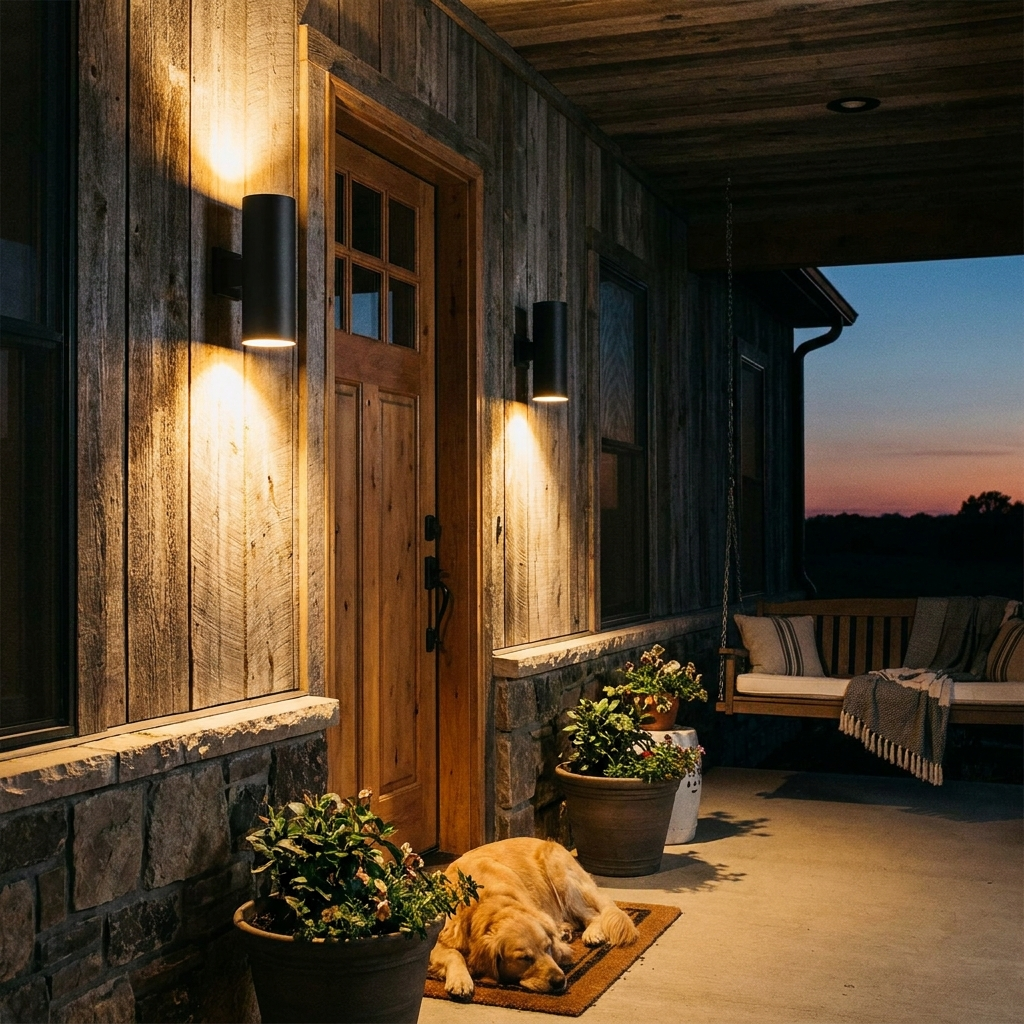 Black farmhouse up-down wall sconce porch hallway – scale and dimensions reference