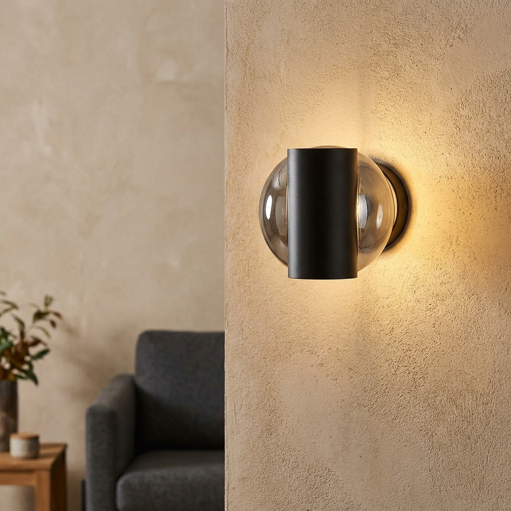 Modern smoked glass indoor wall sconce – finish and material close-up