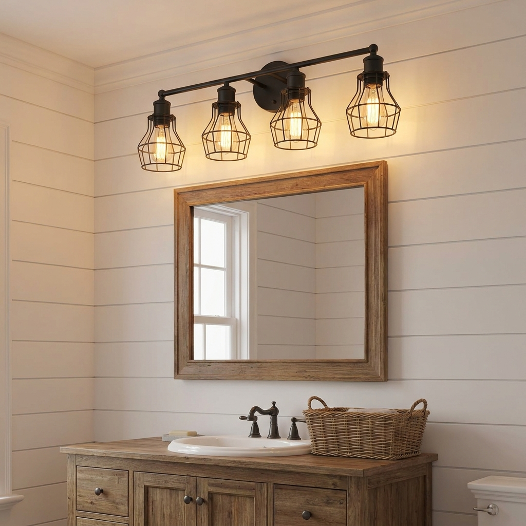 Black farmhouse vanity cage light bar 22 to 50 inch – finish and material close-up