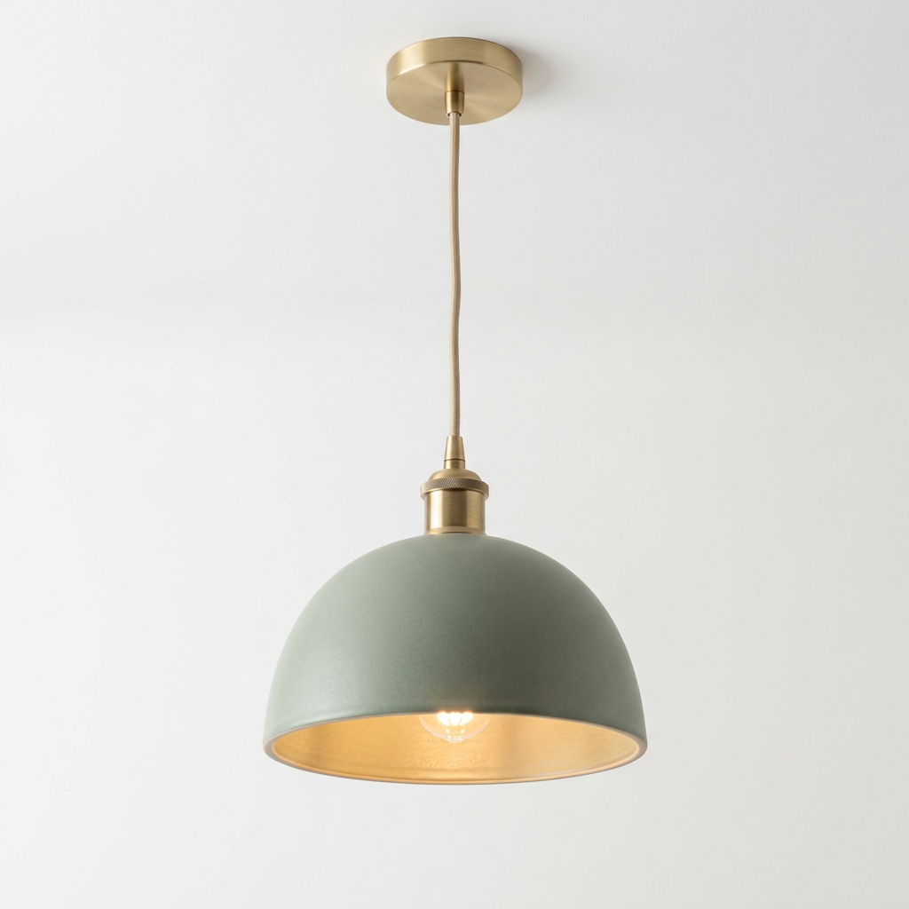 Sage Green Ceramic Pendant Light for Kitchen Island | Modern Brushed Brass Ceiling Fixture