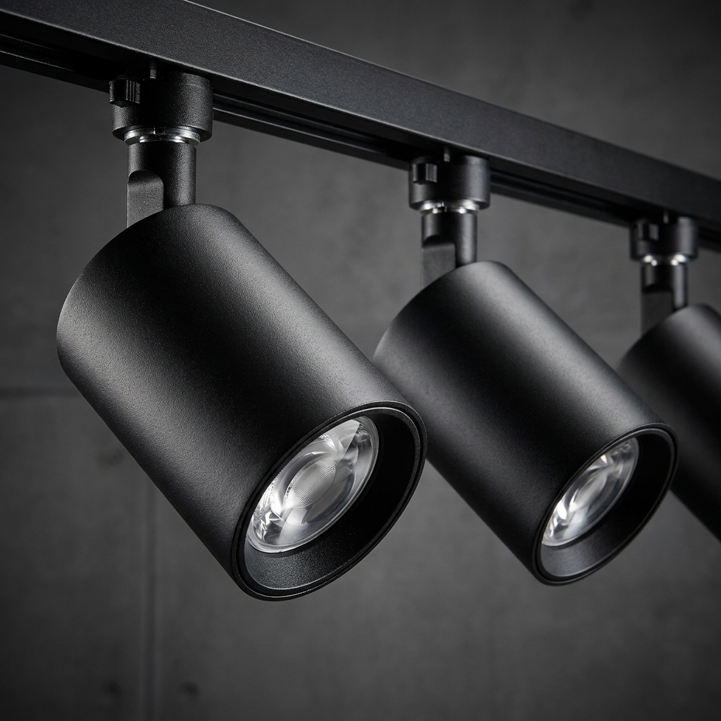 6-Head Track Light System pivot head and LED aperture detail