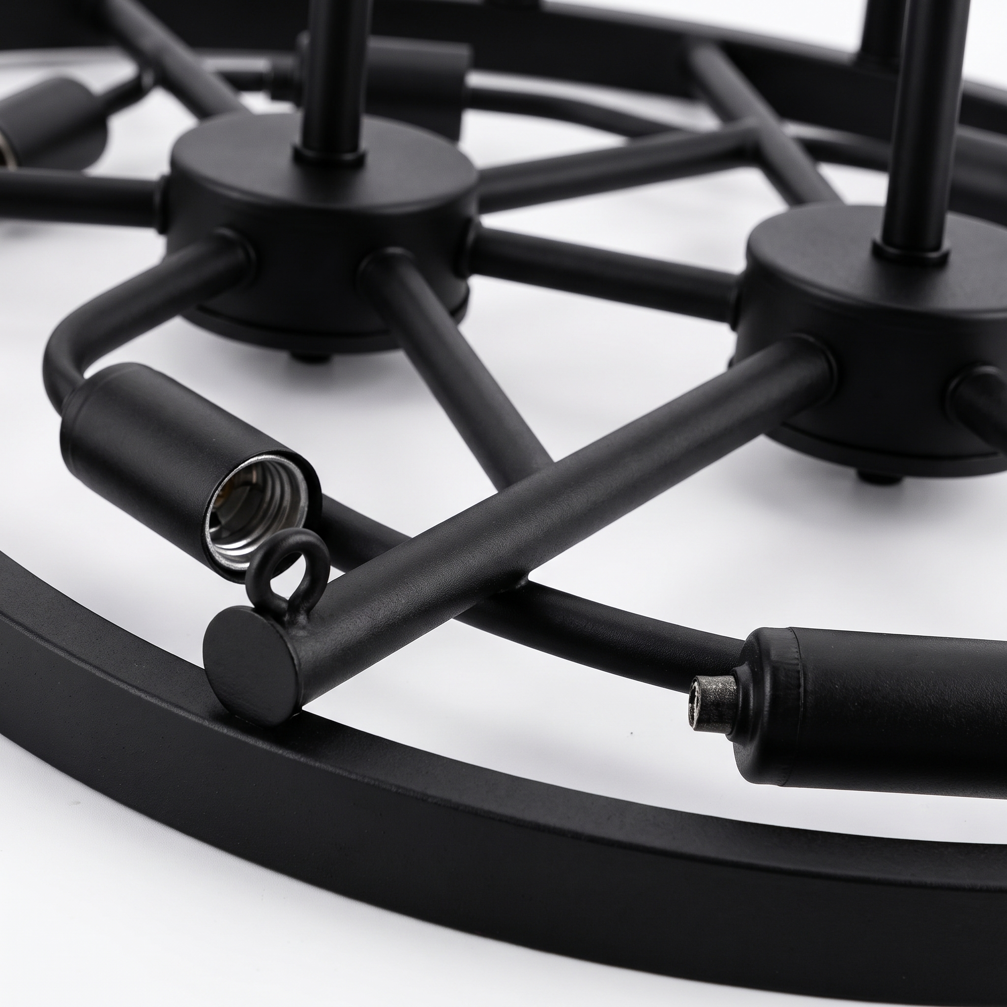 Wagon Wheel Chandelier matte black finish detail close-up