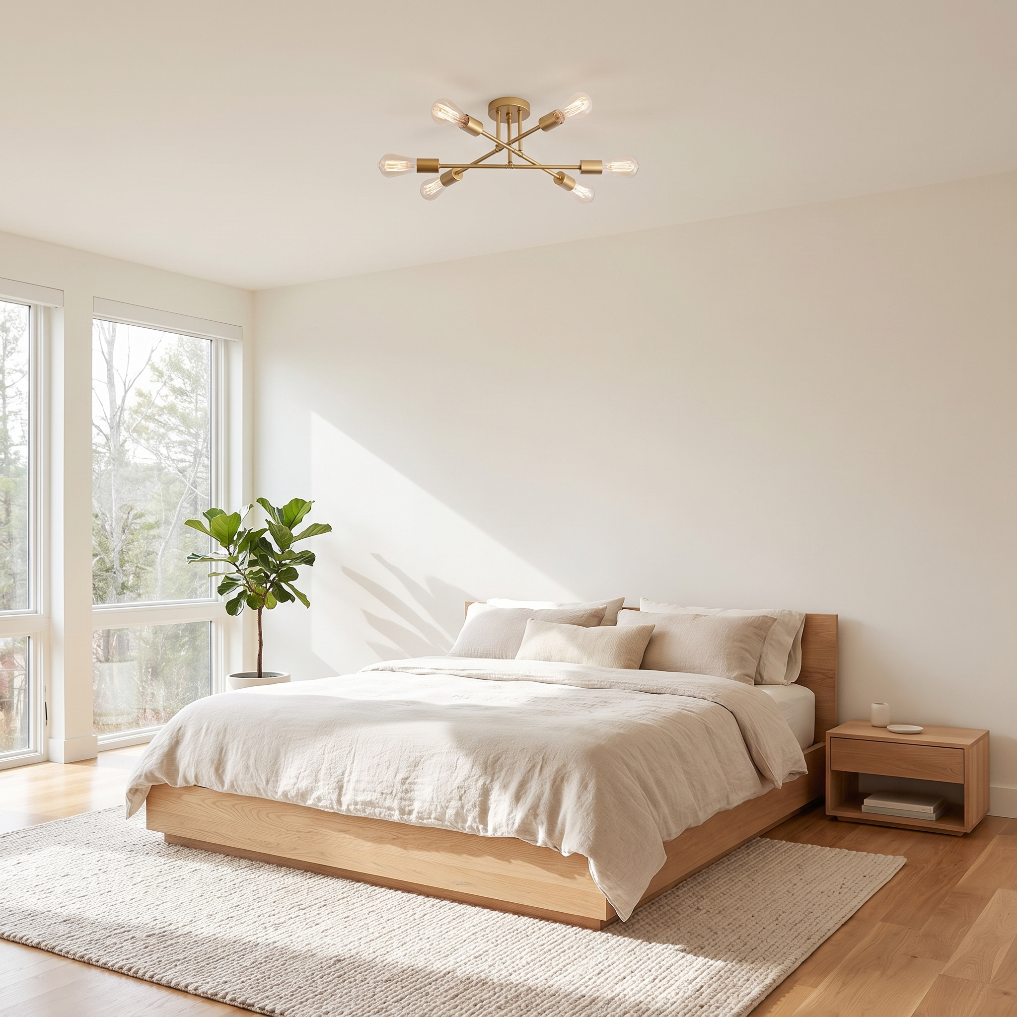 Sputnik Chandelier in bright modern bedroom
