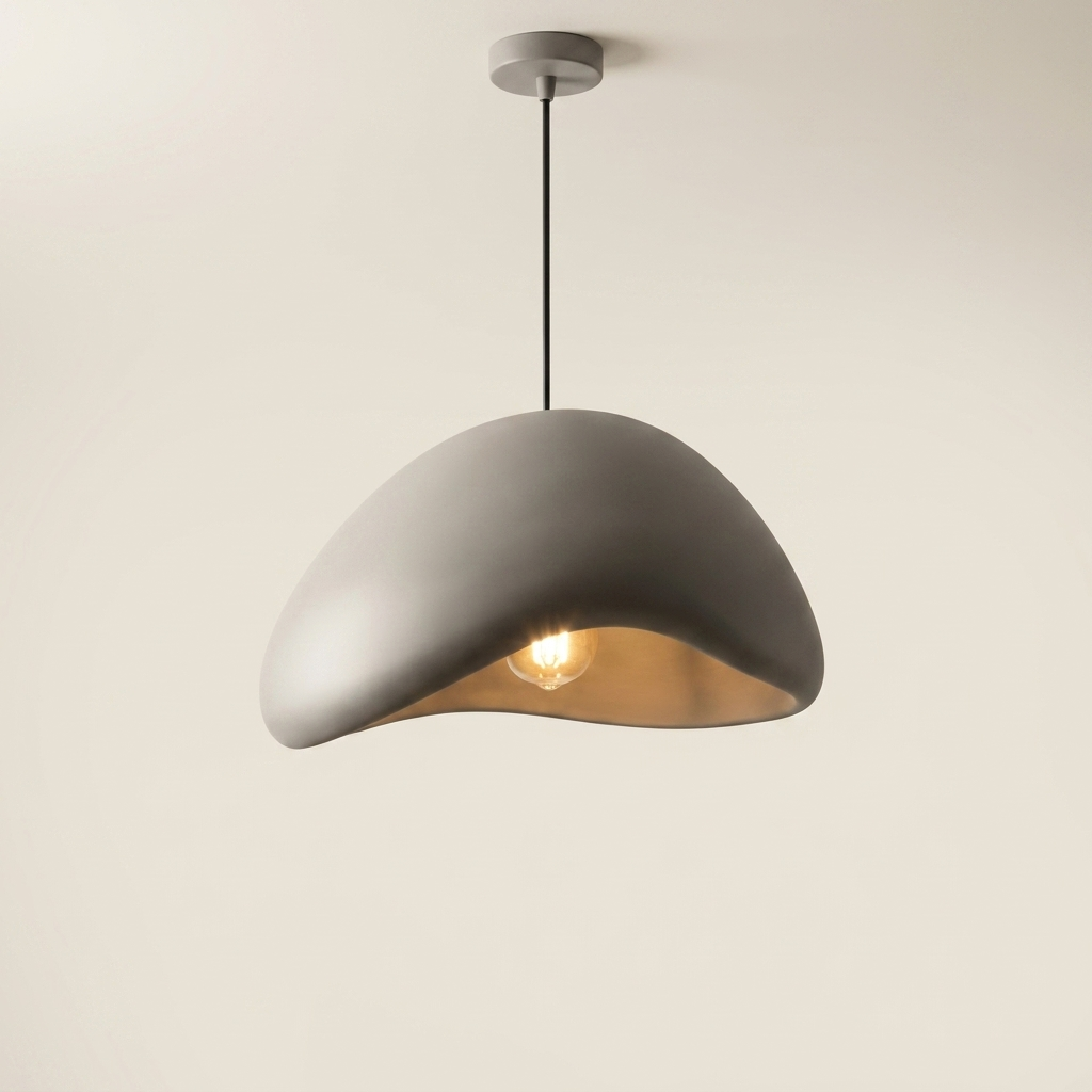 Grey resin pendant light product photo on a clean warm neutral background