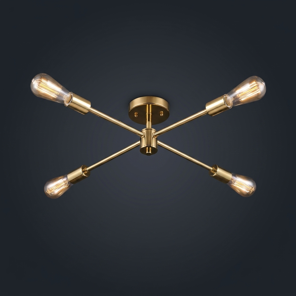 Gold sputnik chandelier product photo on a dramatic dark neutral background