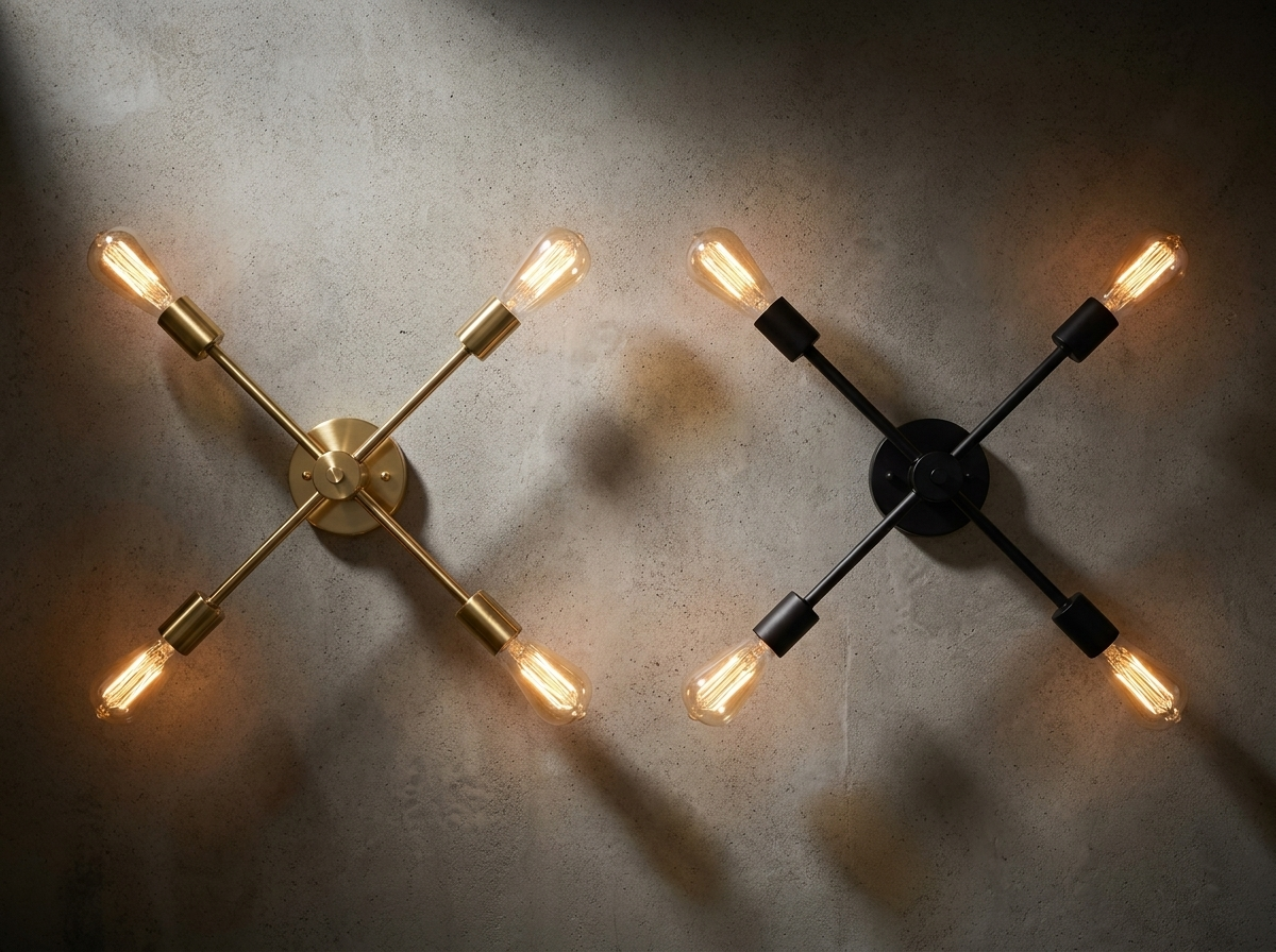 Gold and black finish comparison of the sputnik chandelier, architectural presentation