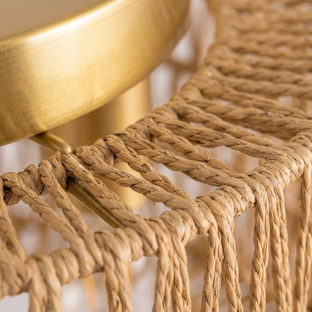 Macro close-up of woven rattan texture and gold trim