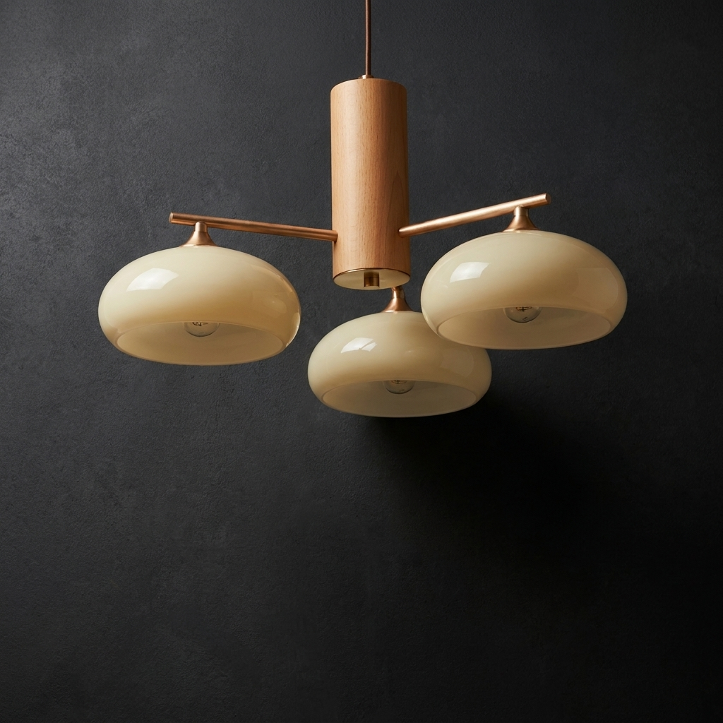 Flat lay architectural product photo of the designer copper chandelier