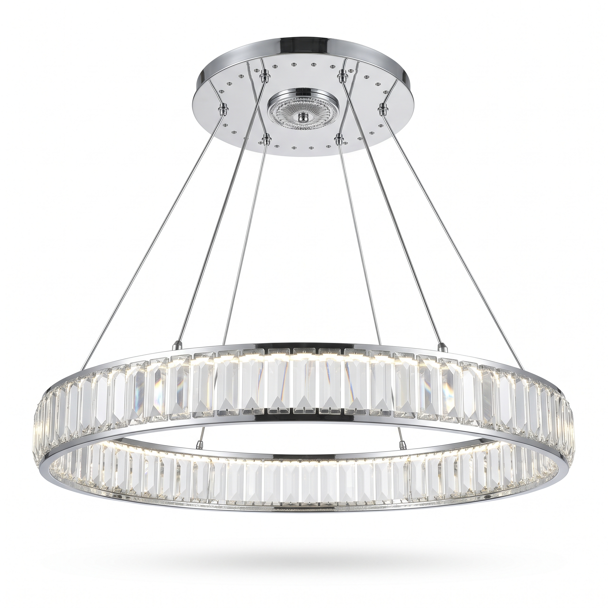 Solaria Crystal Ring Chandelier, Cold White, 60cm (23.6 inch), chrome finish, isolated on pure white background