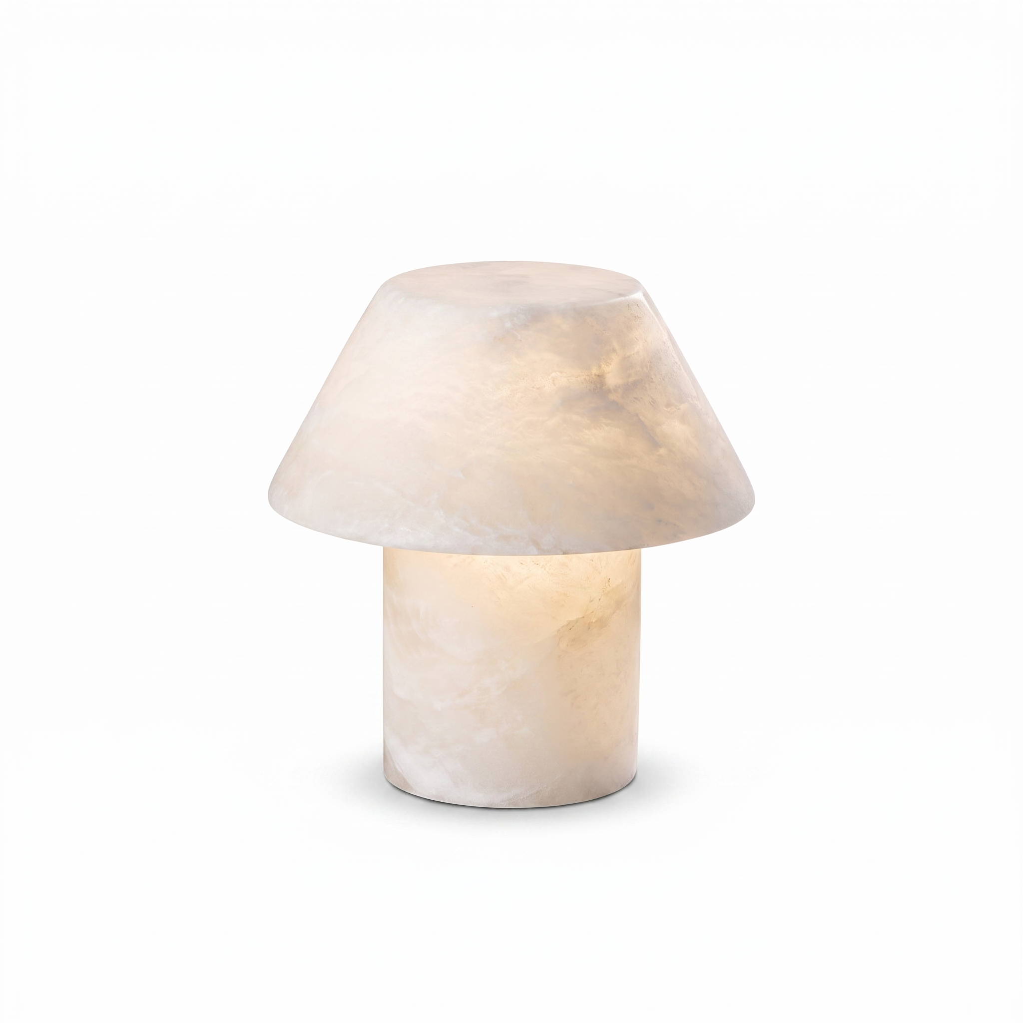 Petra Alabaster Table Lamp, D16cm x H16cm, pure white background, no cord