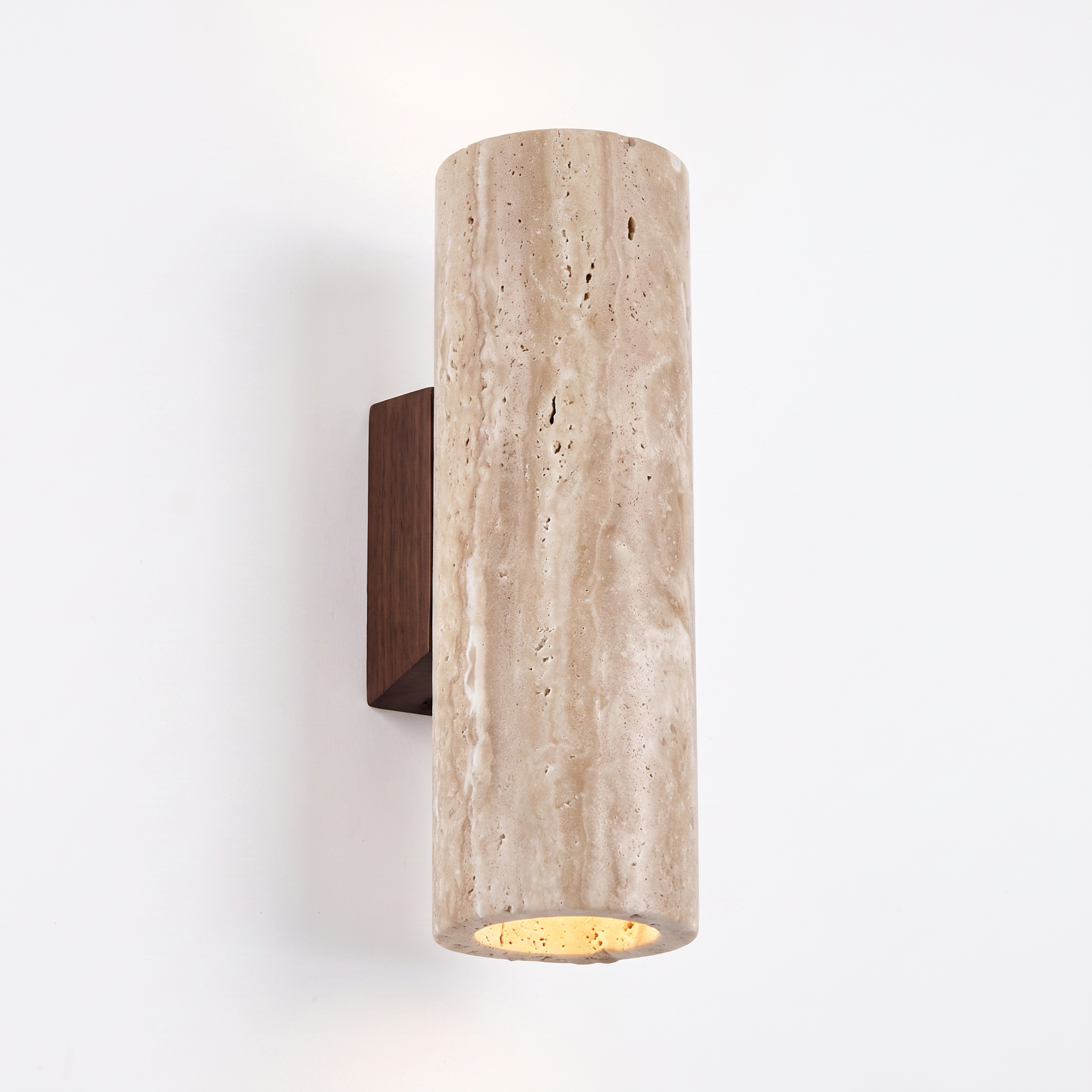 Travertine Column Sconce, Round column, L 11.0in, pure white background
