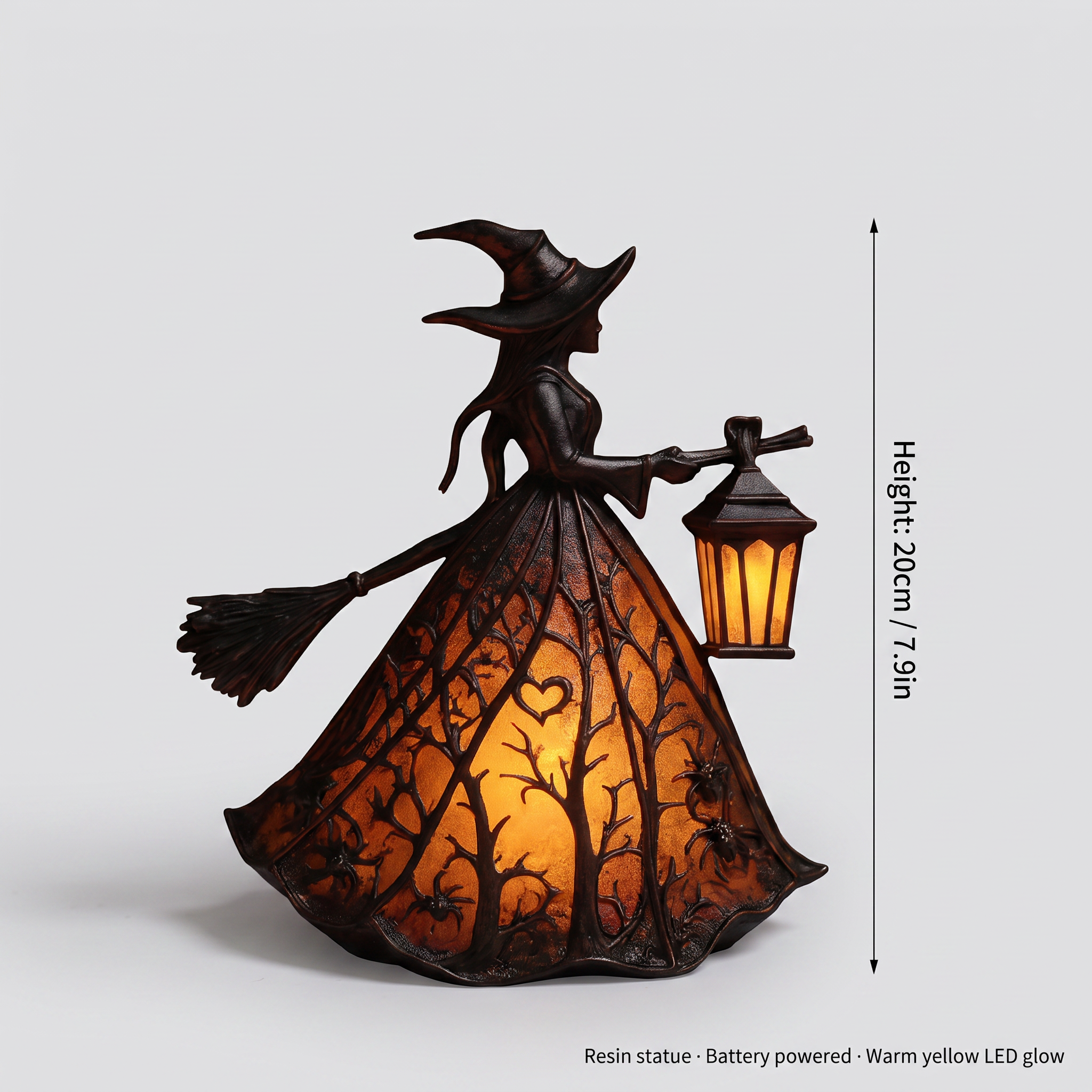 Gothic Witch Lantern Night Light, dimension guide: 20cm / 7.9in height