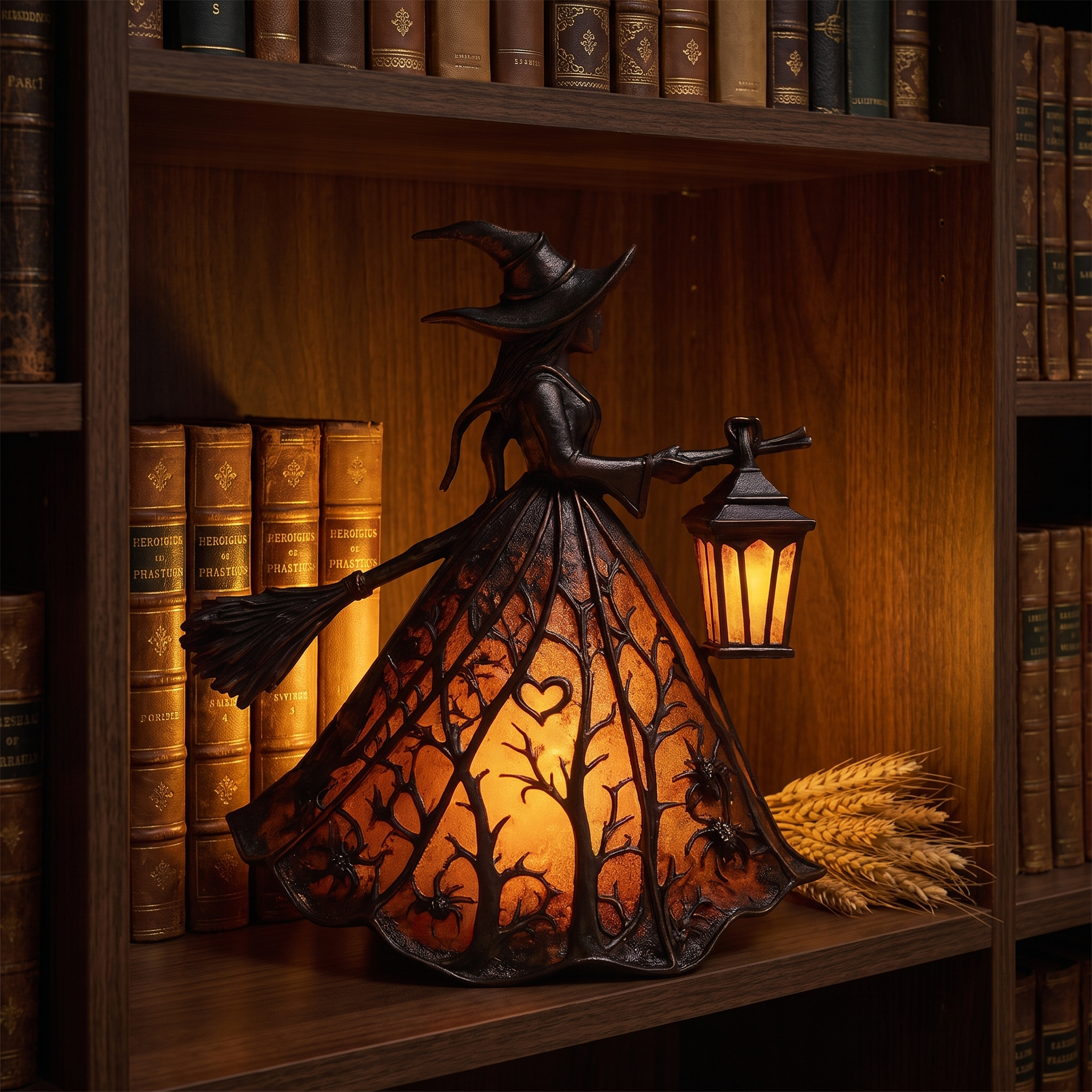 Gothic Witch Lantern Night Light, bookshelf nook lifestyle scene