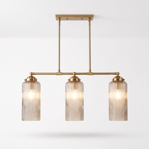 Ribbed Glass Linear Chandelier for Kitchen Island