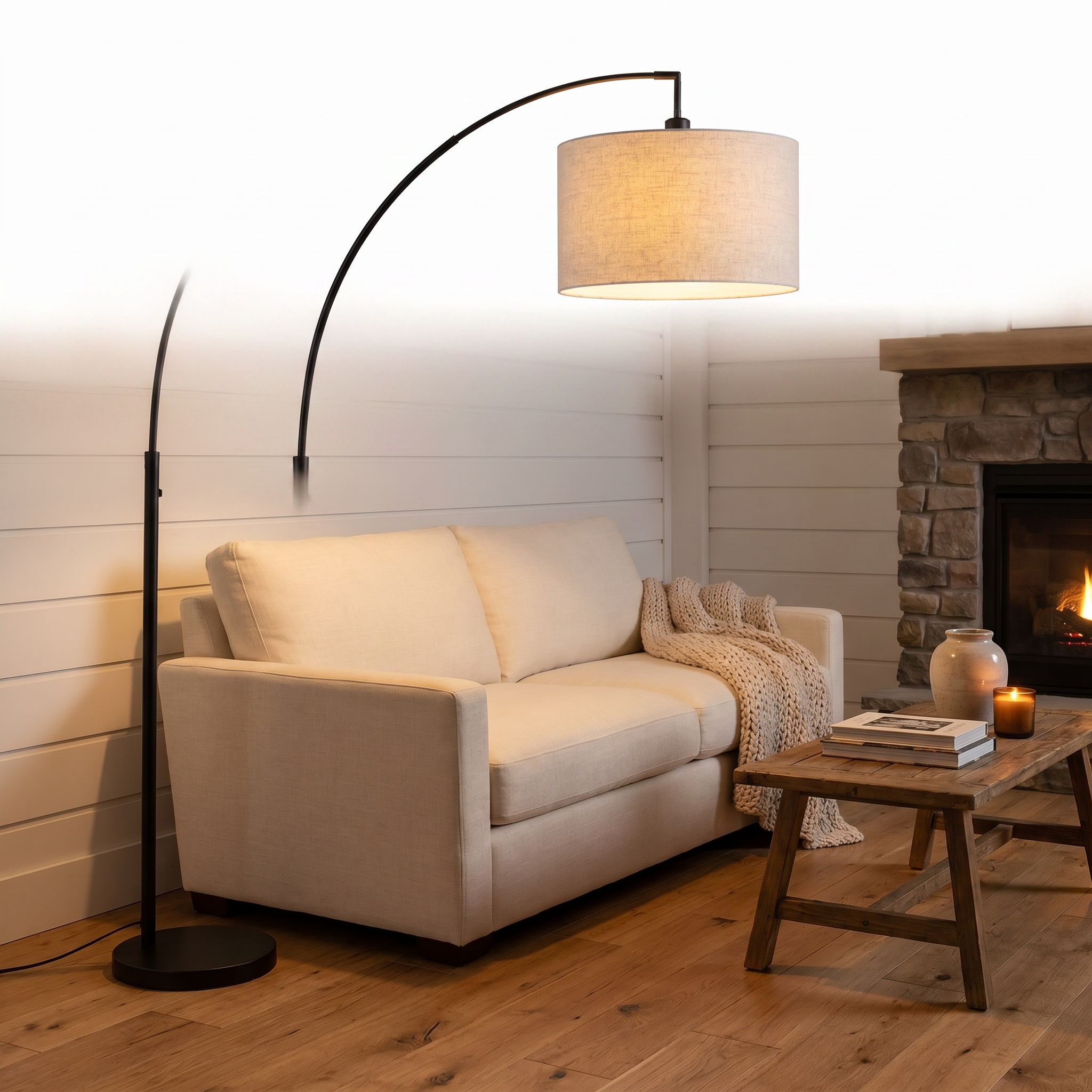 Farmhouse Arc Floor Lamp for Living Room & Bedroom, white background hero