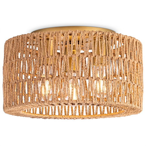 Rattan Flush Mount Ceiling Light