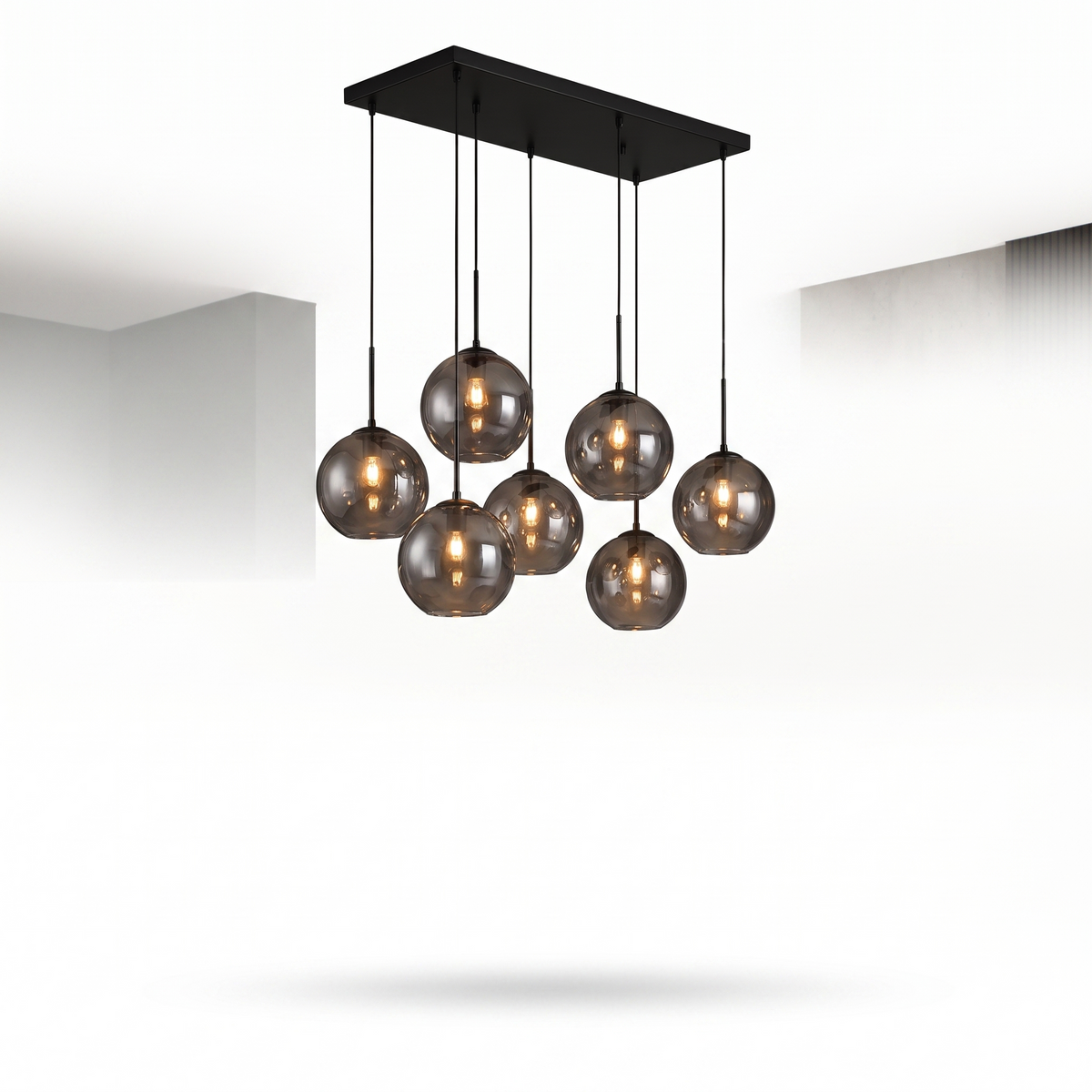 Smoked Glass Sphere Chandelier for Dining Room, white background hero