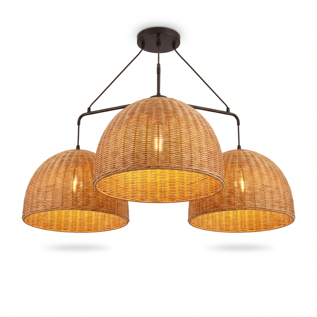 Rattan Wicker Chandelier for Dining Room & Kitchen Island, white background hero