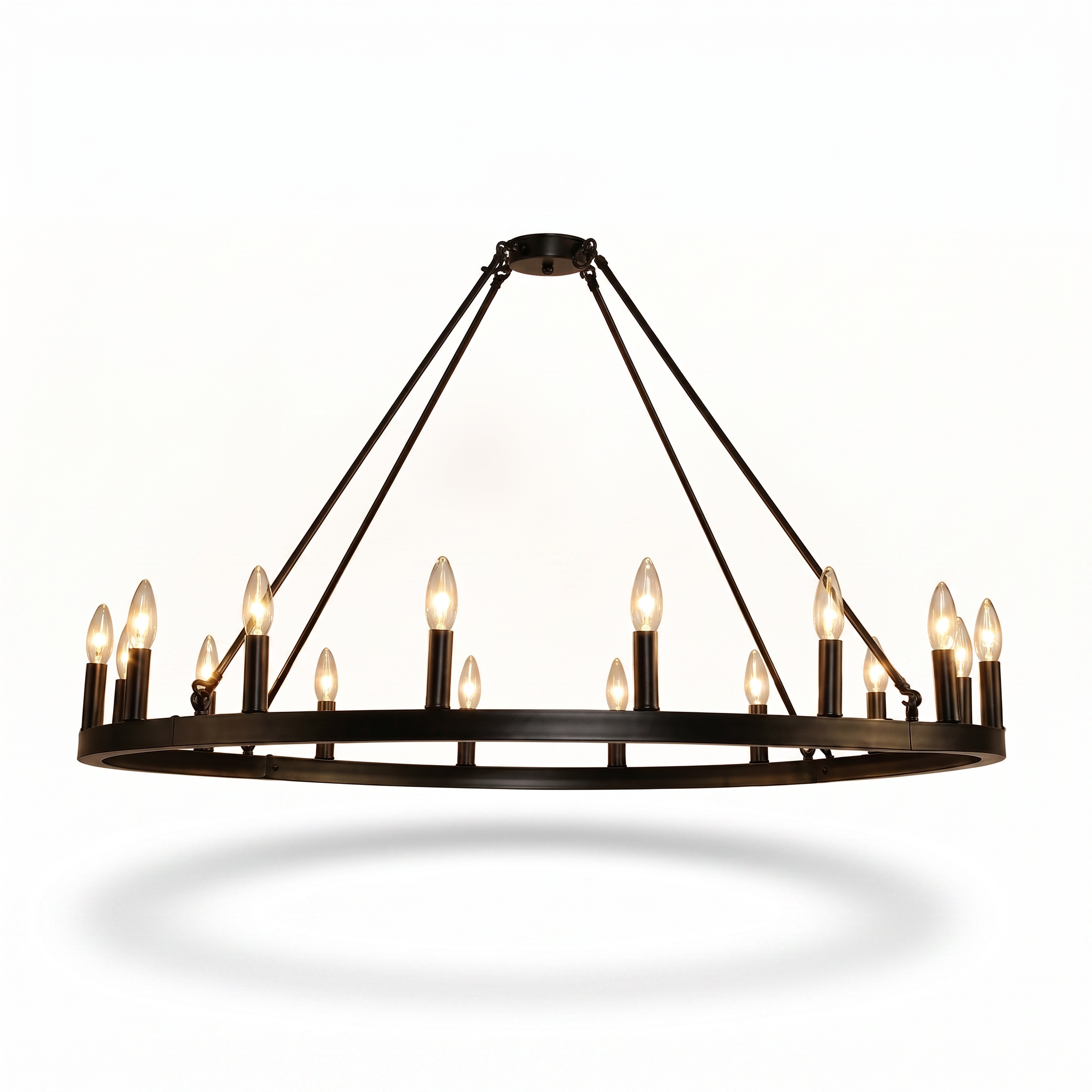 Industrial Wagon Wheel Chandelier, white background hero