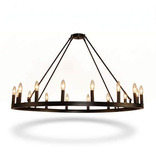 Industrial Wagon Wheel Chandelier for Living Room & Great Room