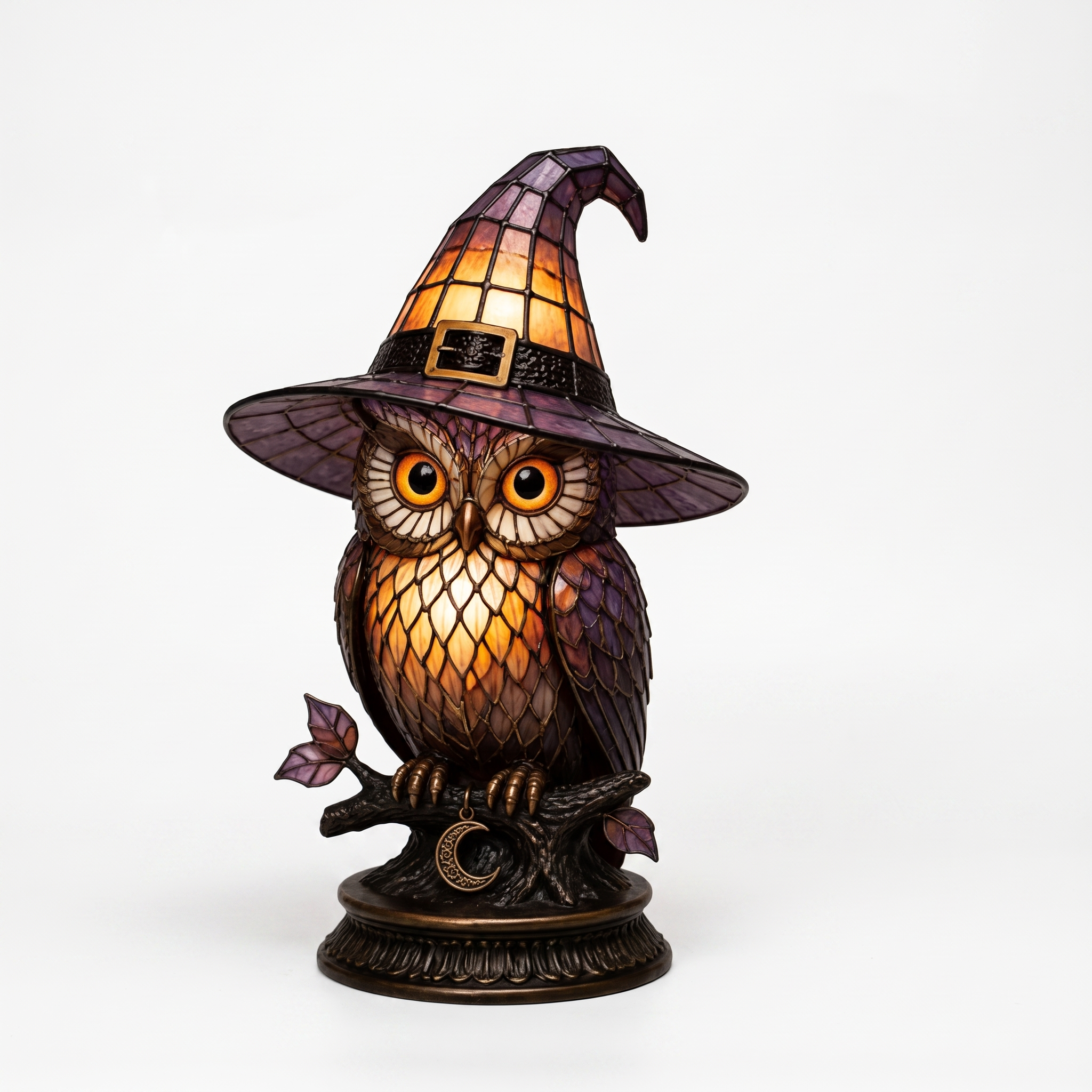 Owl Witch Hat Stained Glass Lamp - white background hero