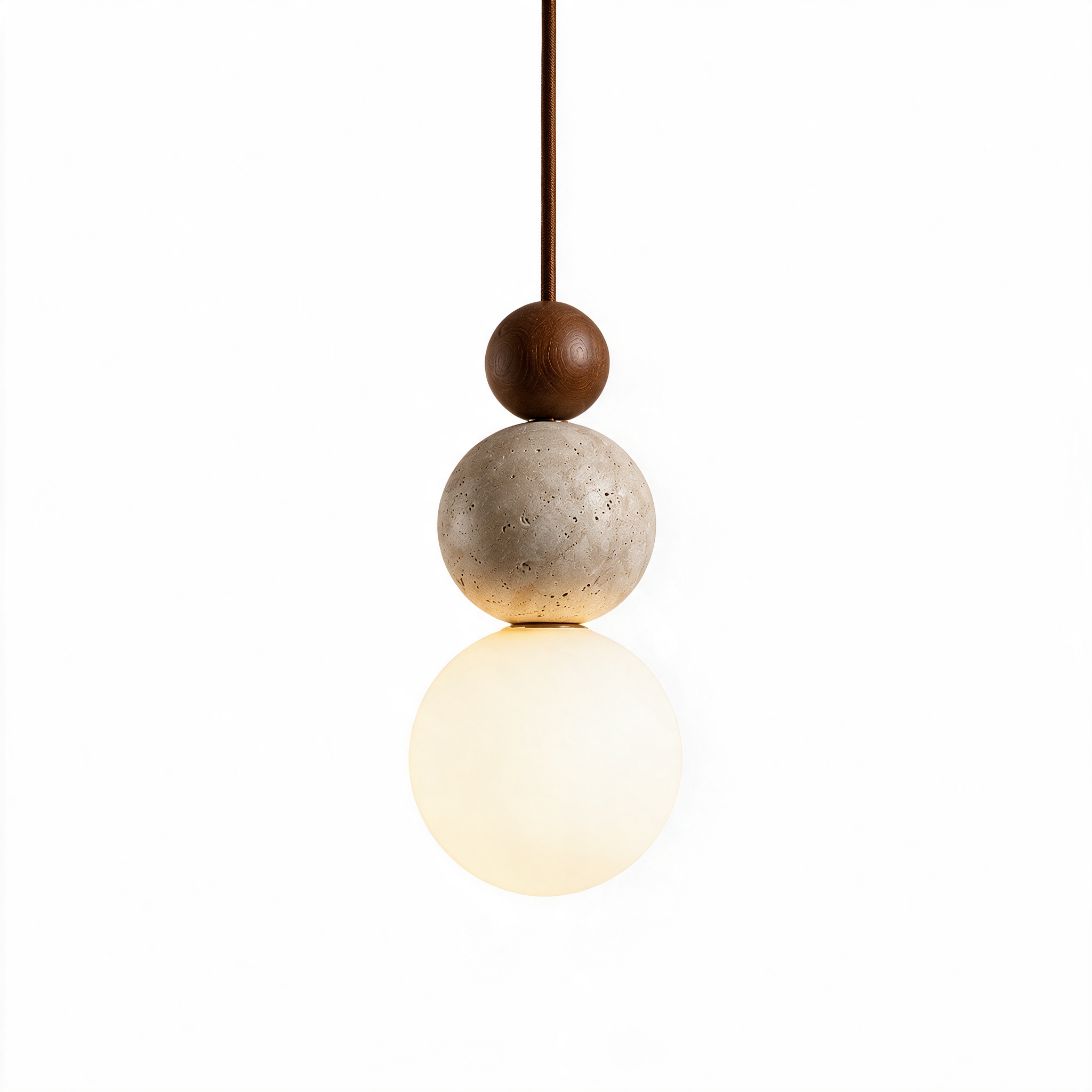 AIR HAVEN Travertine Wood Pendant Light - three-quarter studio view