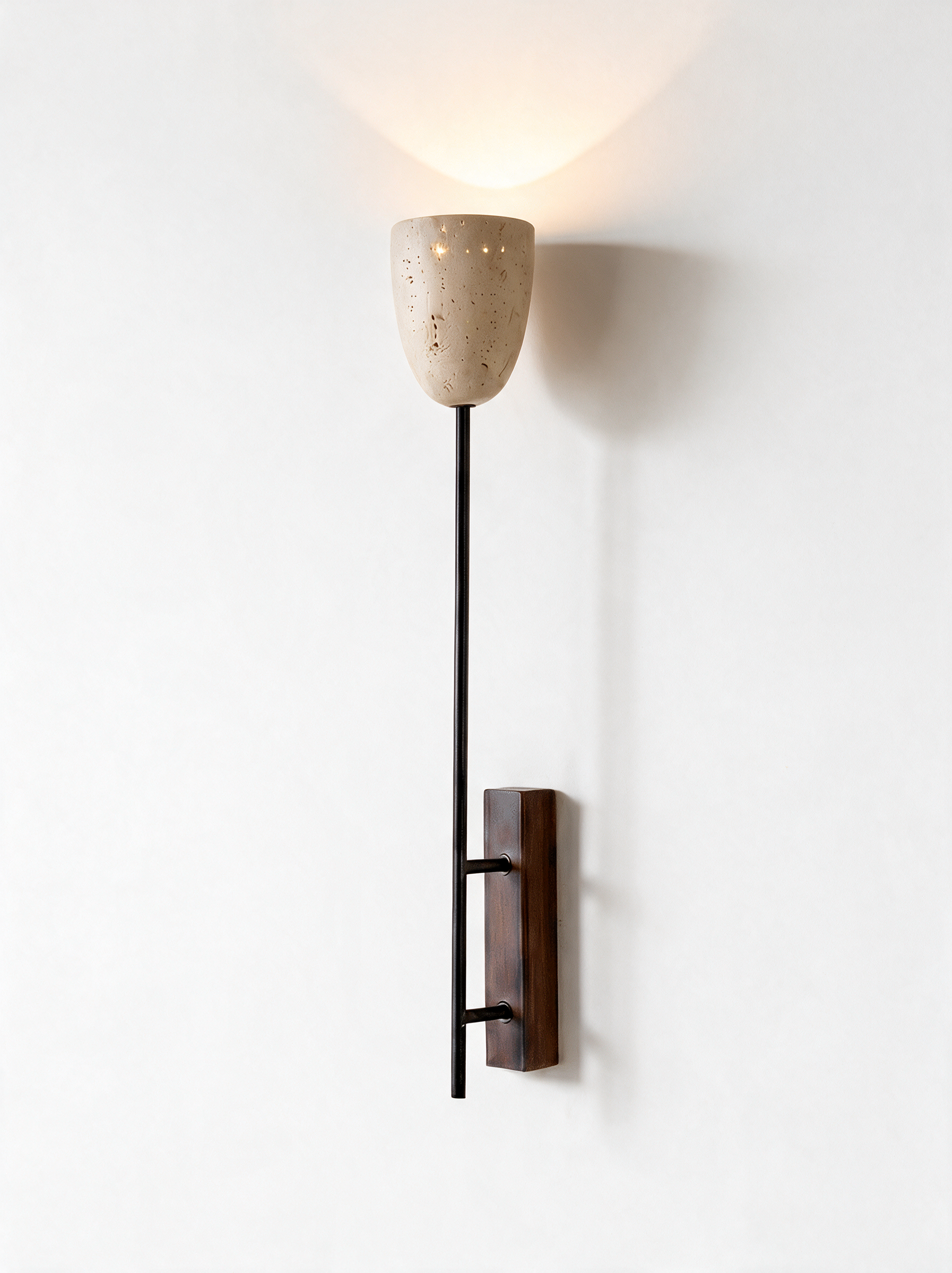 AIR HAVEN Slim Travertine Wall Sconce - white studio hero