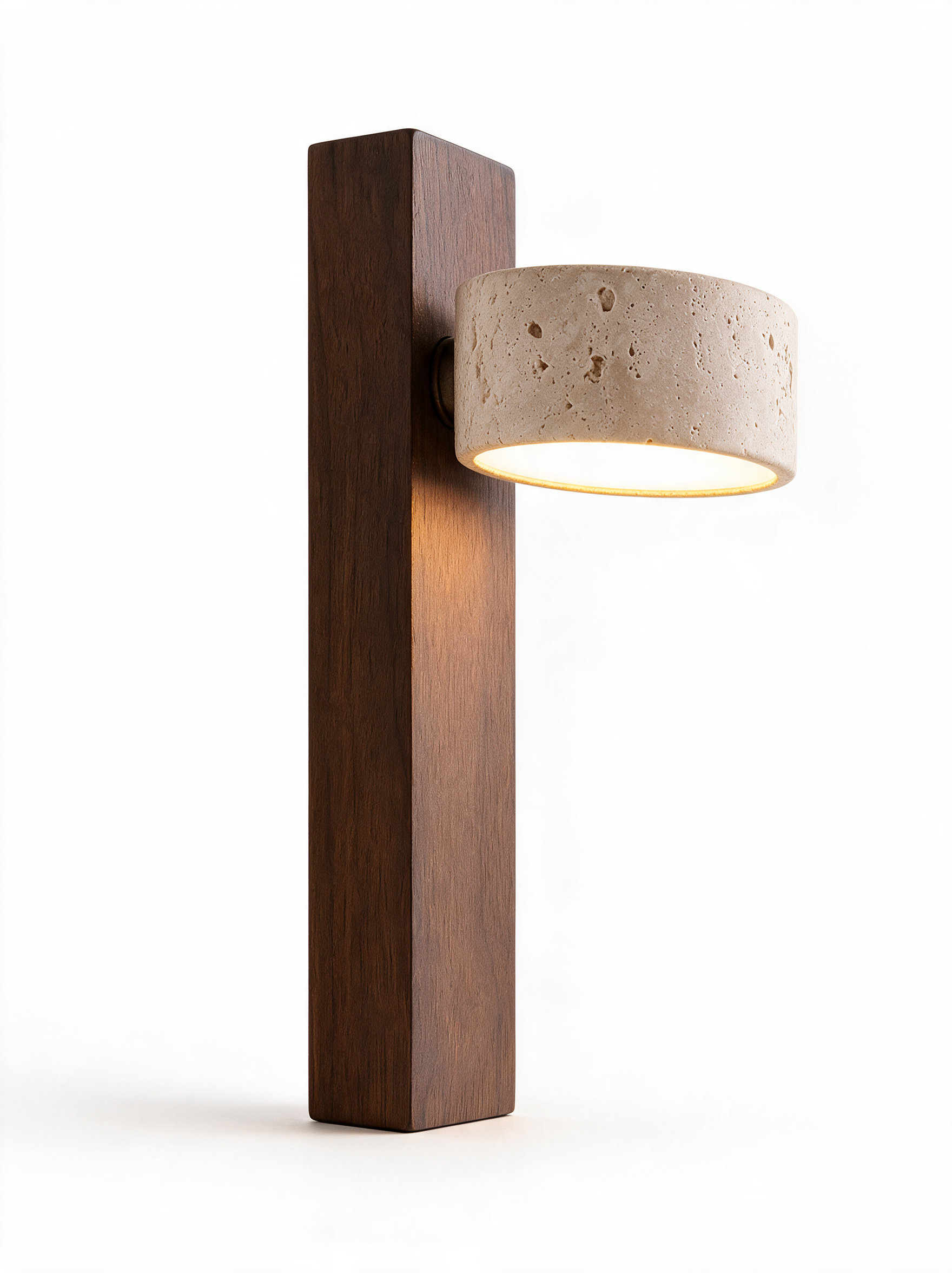 AIR HAVEN Travertine Walnut Wall Sconce - three-quarter studio view