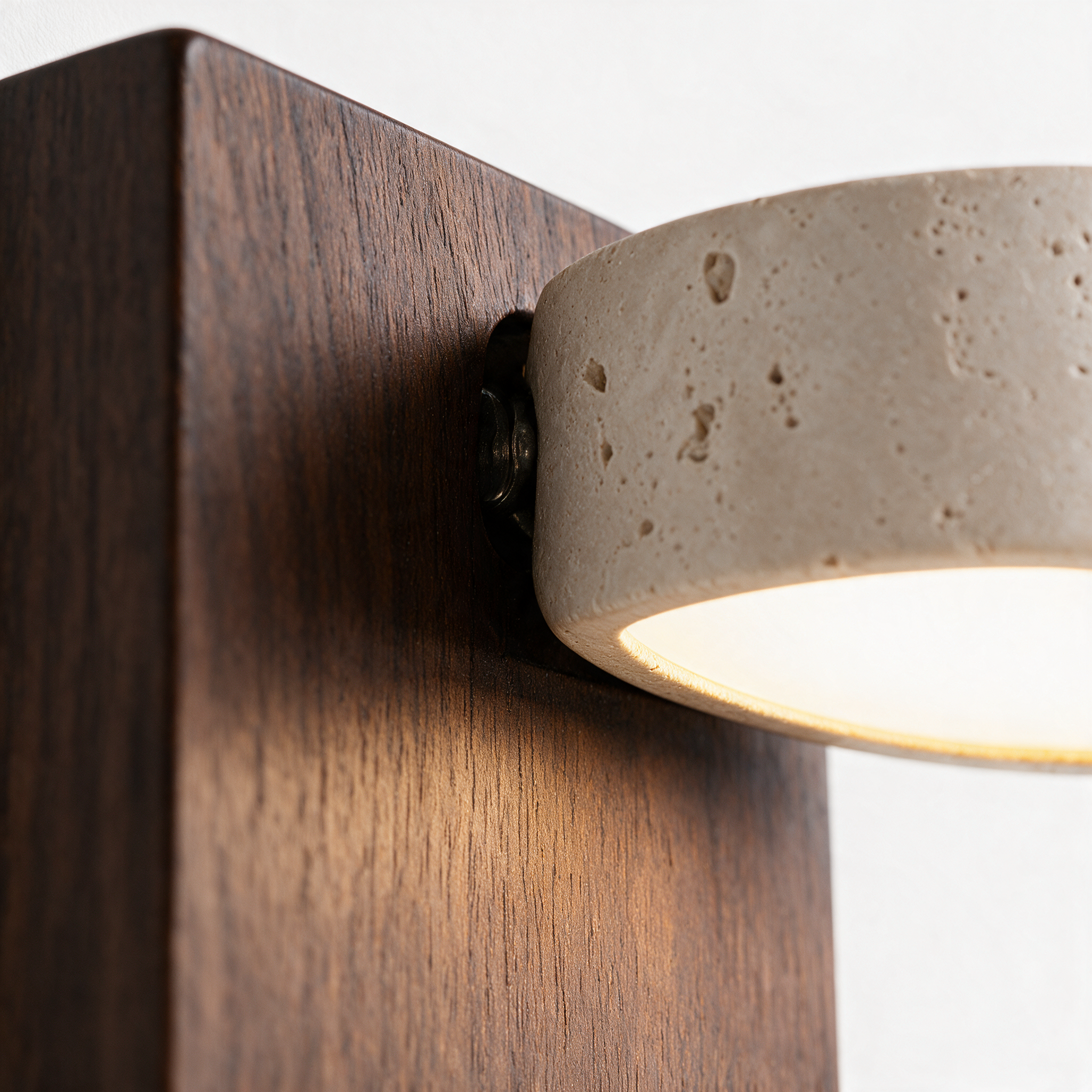 AIR HAVEN Travertine Walnut Wall Sconce - rotation hardware construction detail