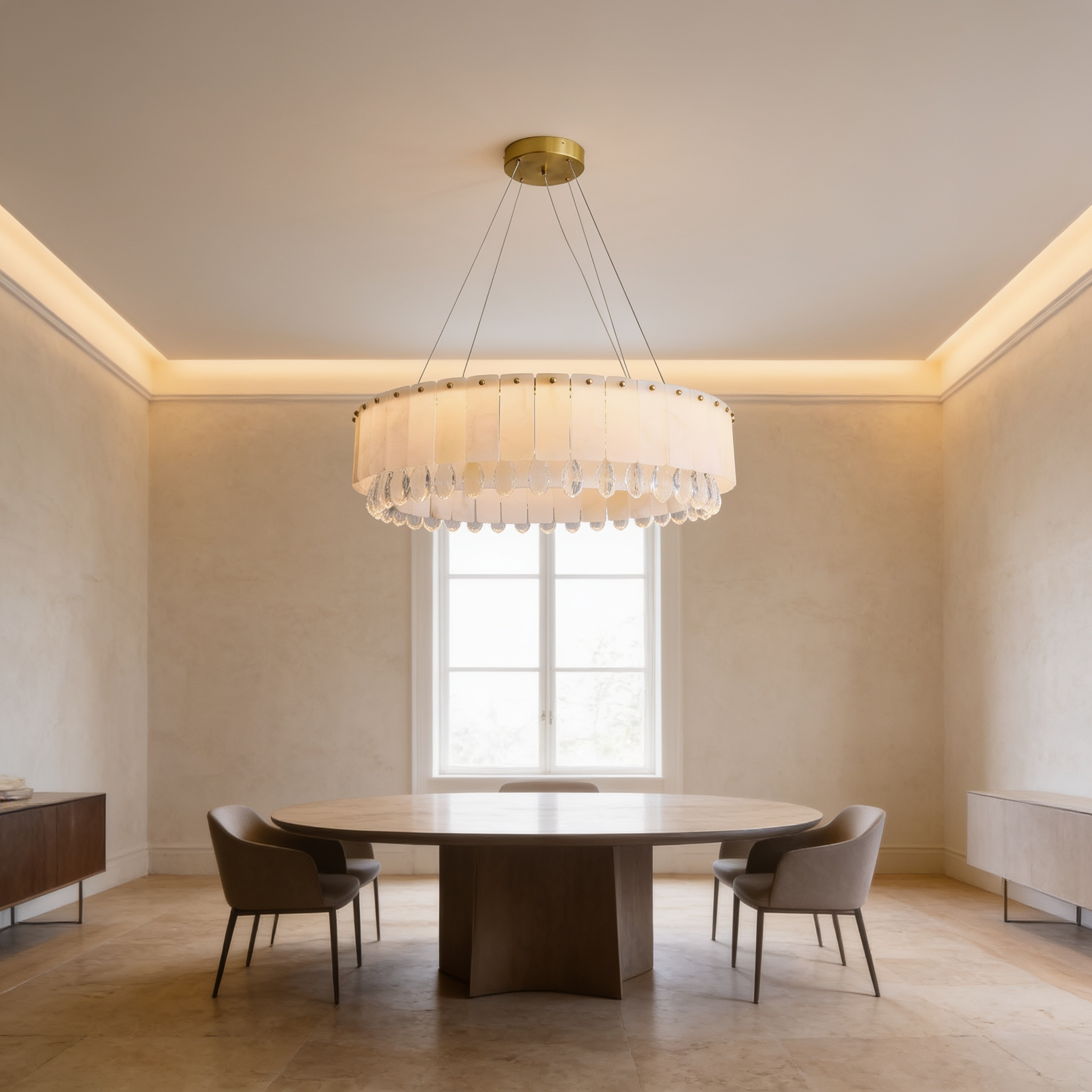 AIR HAVEN Alabaster Crystal Round Chandelier - dining room lifestyle