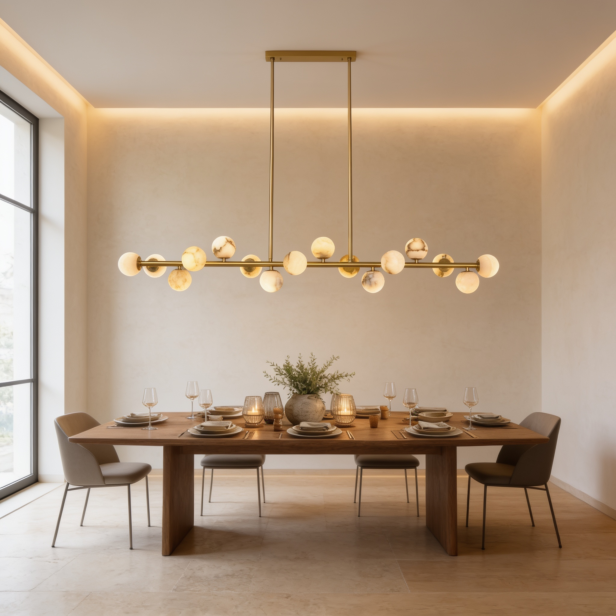AIR HAVEN Alabaster Globe Linear Chandelier - signature lifestyle interior
