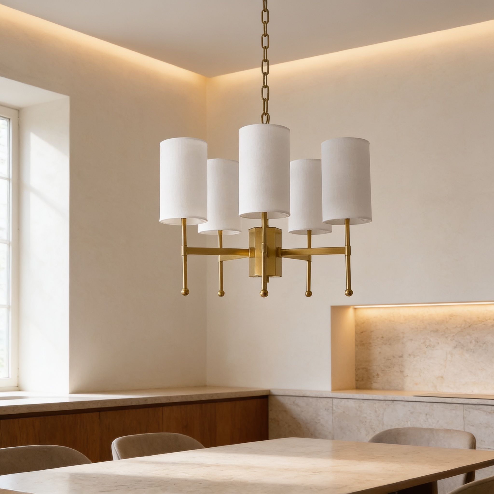 AIR HAVEN Brass Fabric Shade Chandelier 5-Head - Signature Lifestyle