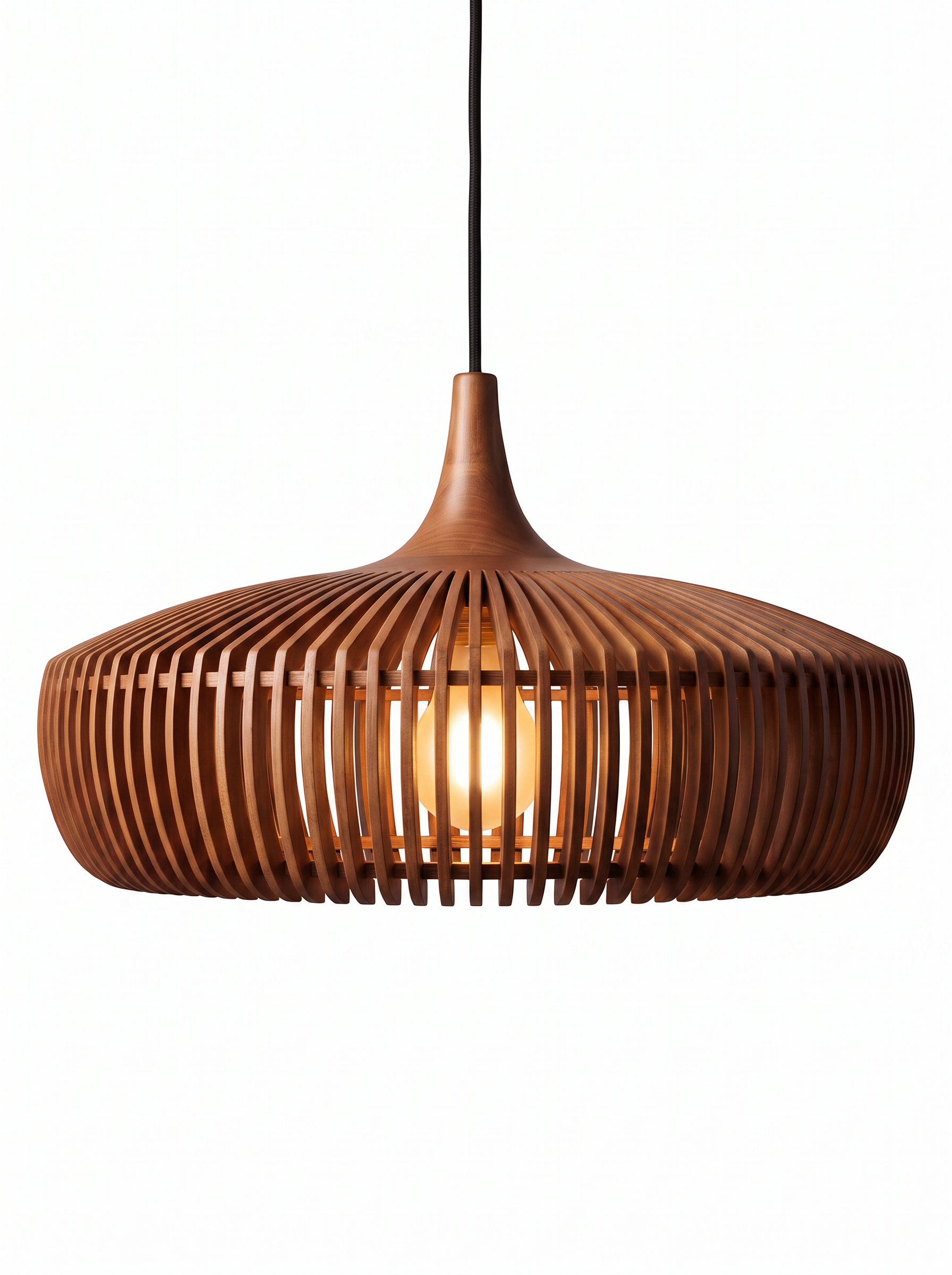 AIR HAVEN Hollowed Walnut Pendant Light - Front Elevation