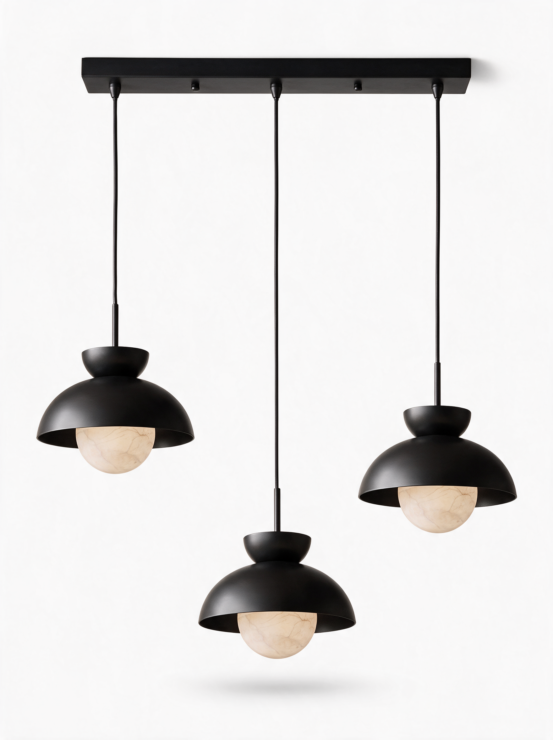 AIR HAVEN Alabaster Globe Pendant Light - 3-Lights Long Canopy Black Hero