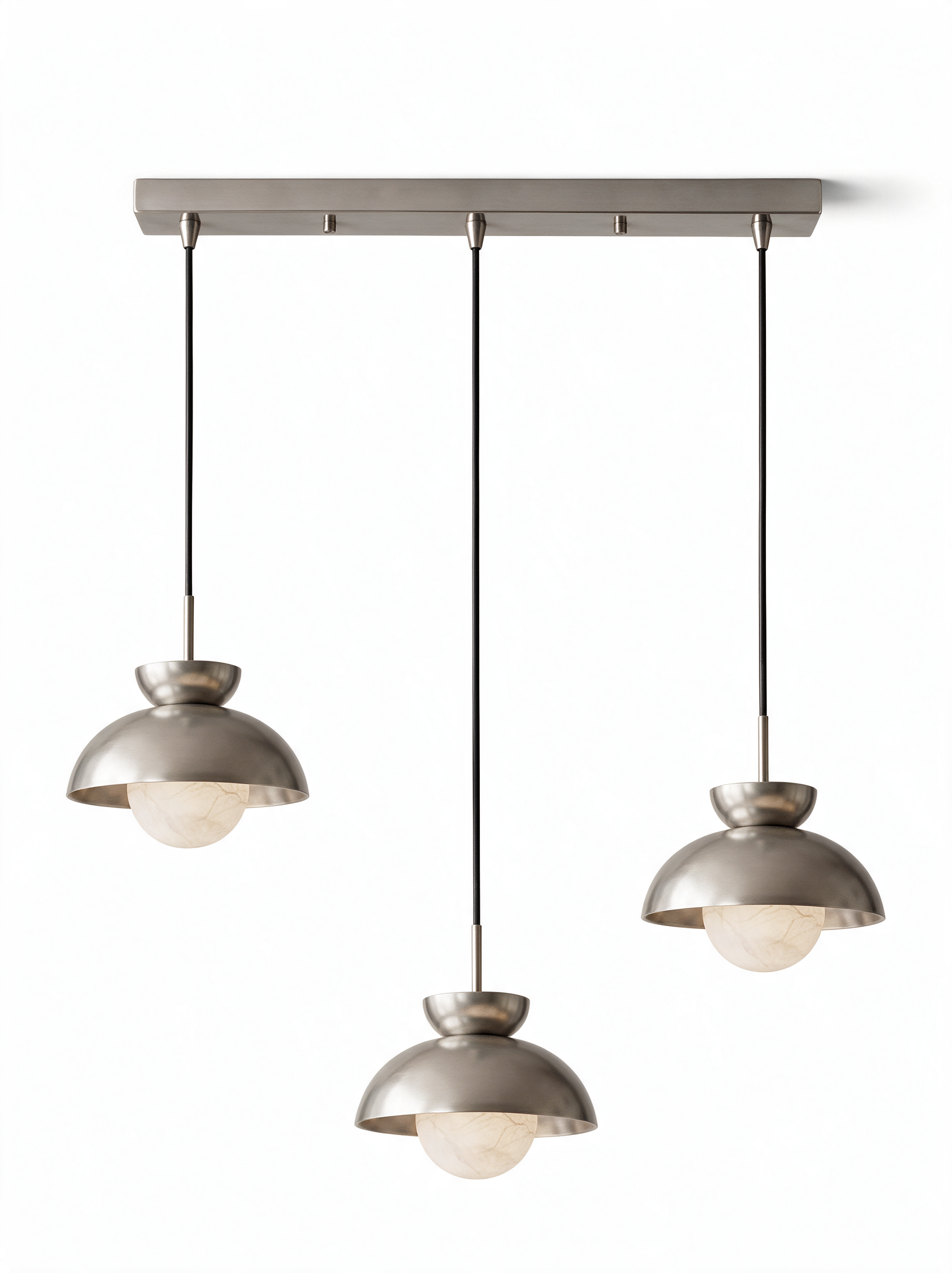 AIR HAVEN Alabaster Globe Pendant Light - 3-Lights Long Canopy Satin Nickel Hero