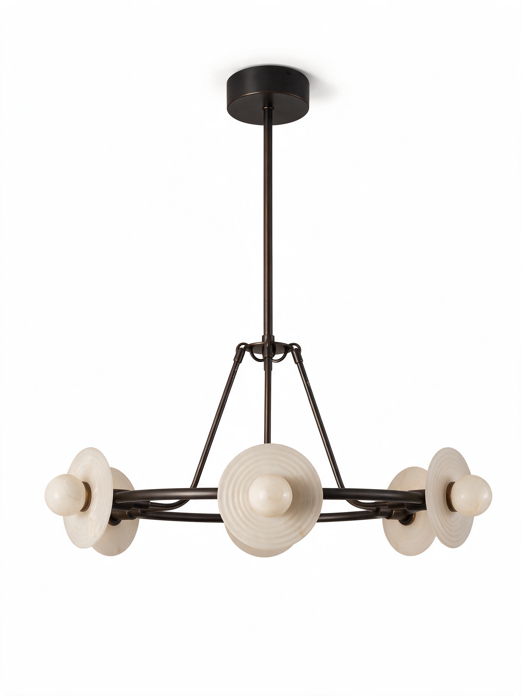 AIR HAVEN Ribbed Alabaster Chandelier - side elevation view