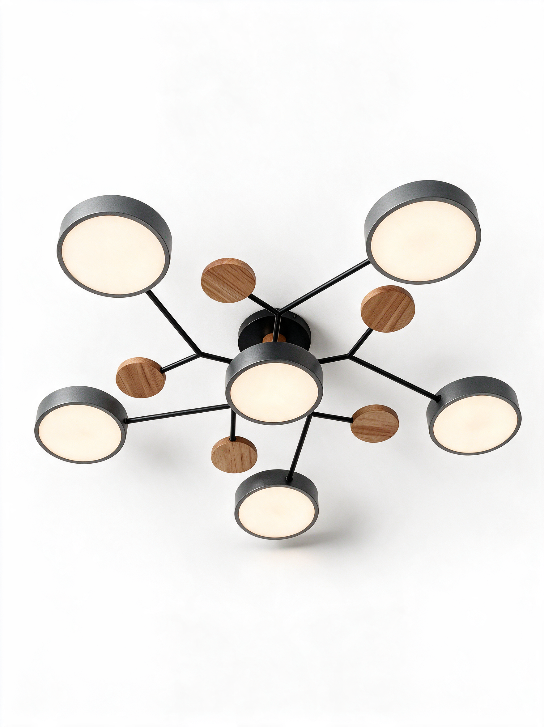 AIR HAVEN Six-Arm LED Chandelier - Bottom-Up Elevation View