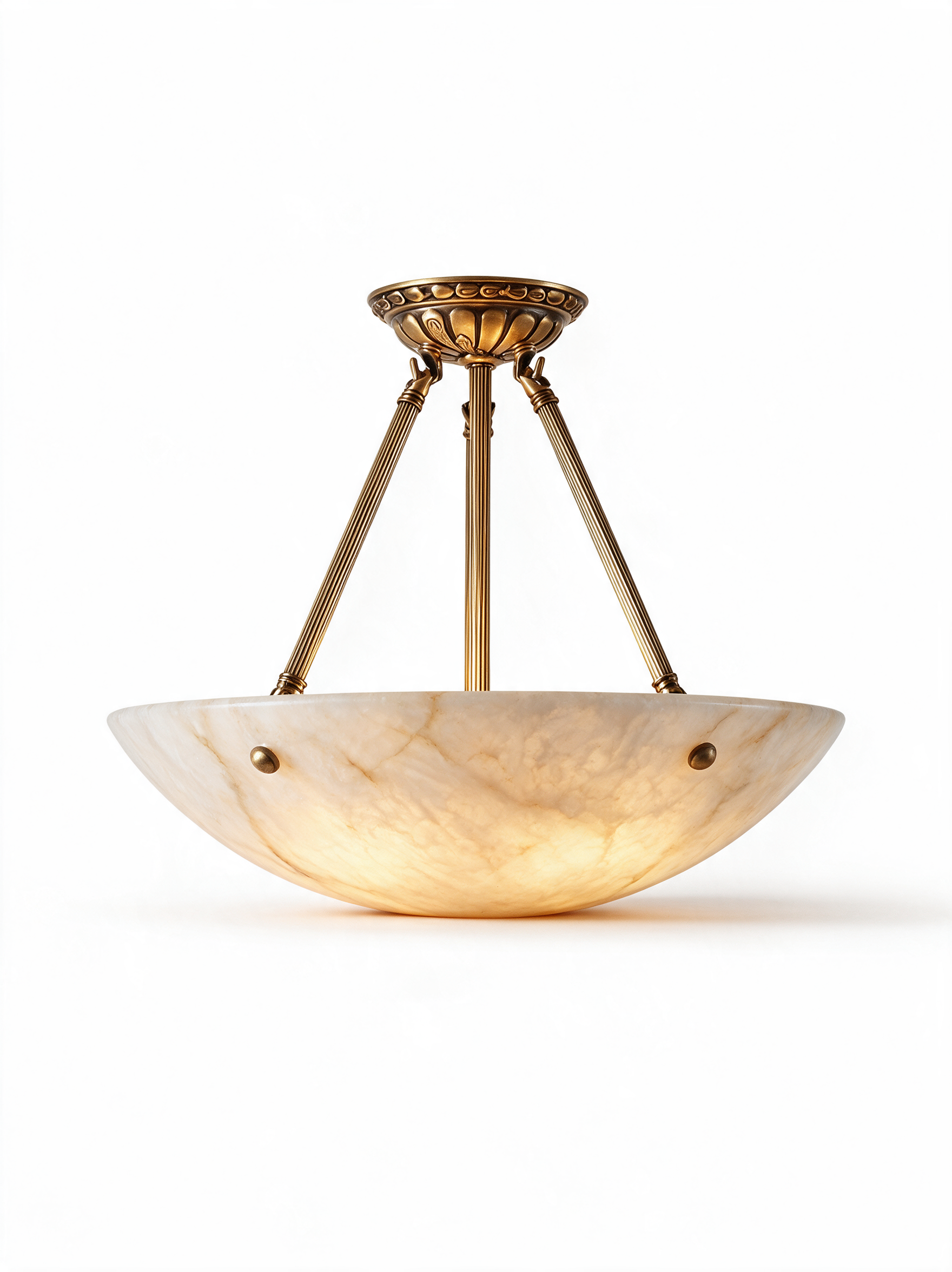 AIR HAVEN Alabaster Bowl Pendant Light Brass - Side Elevation