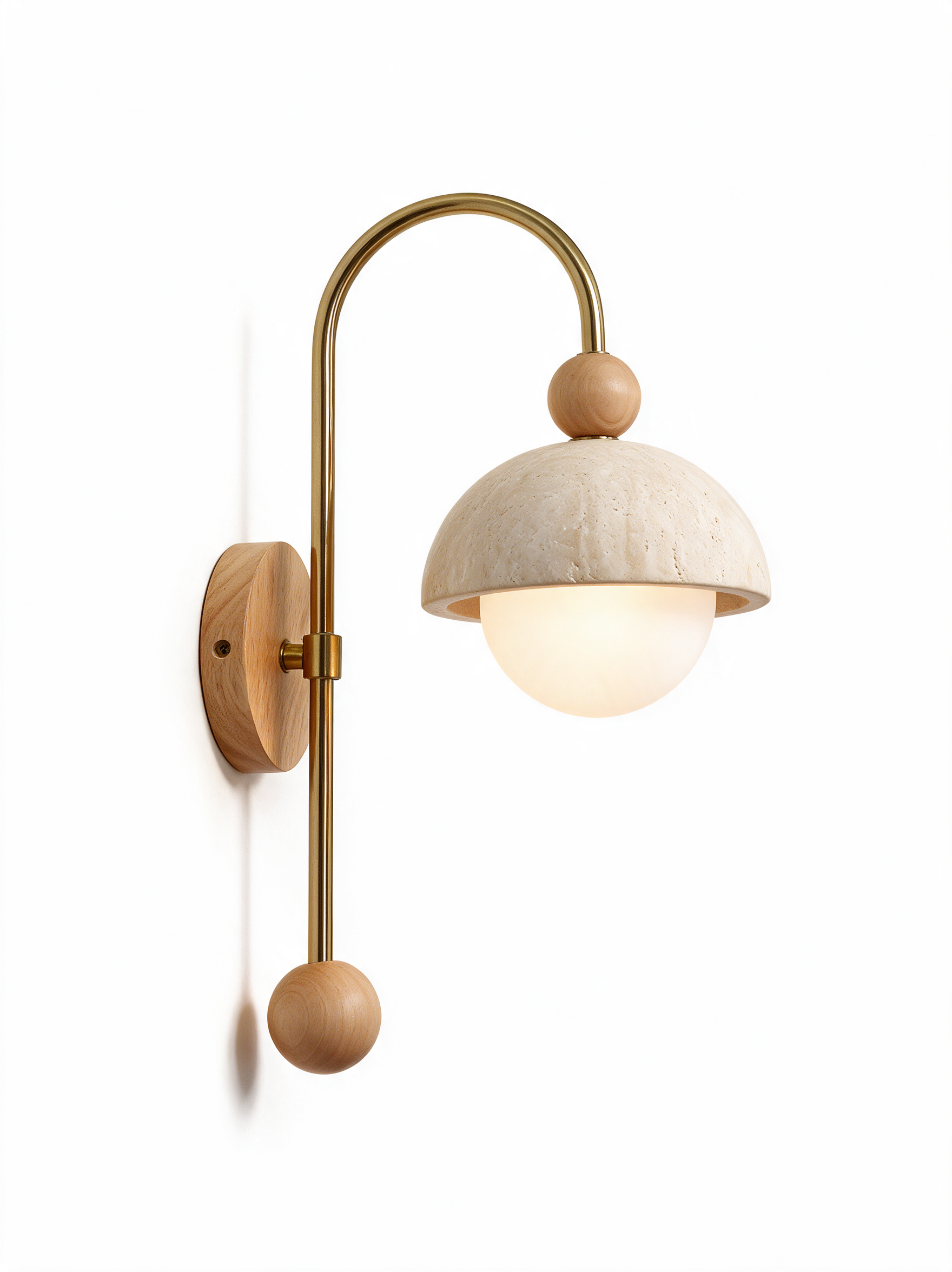 AIR HAVEN Travertine Dome Reading Sconce Wood - Side Elevation