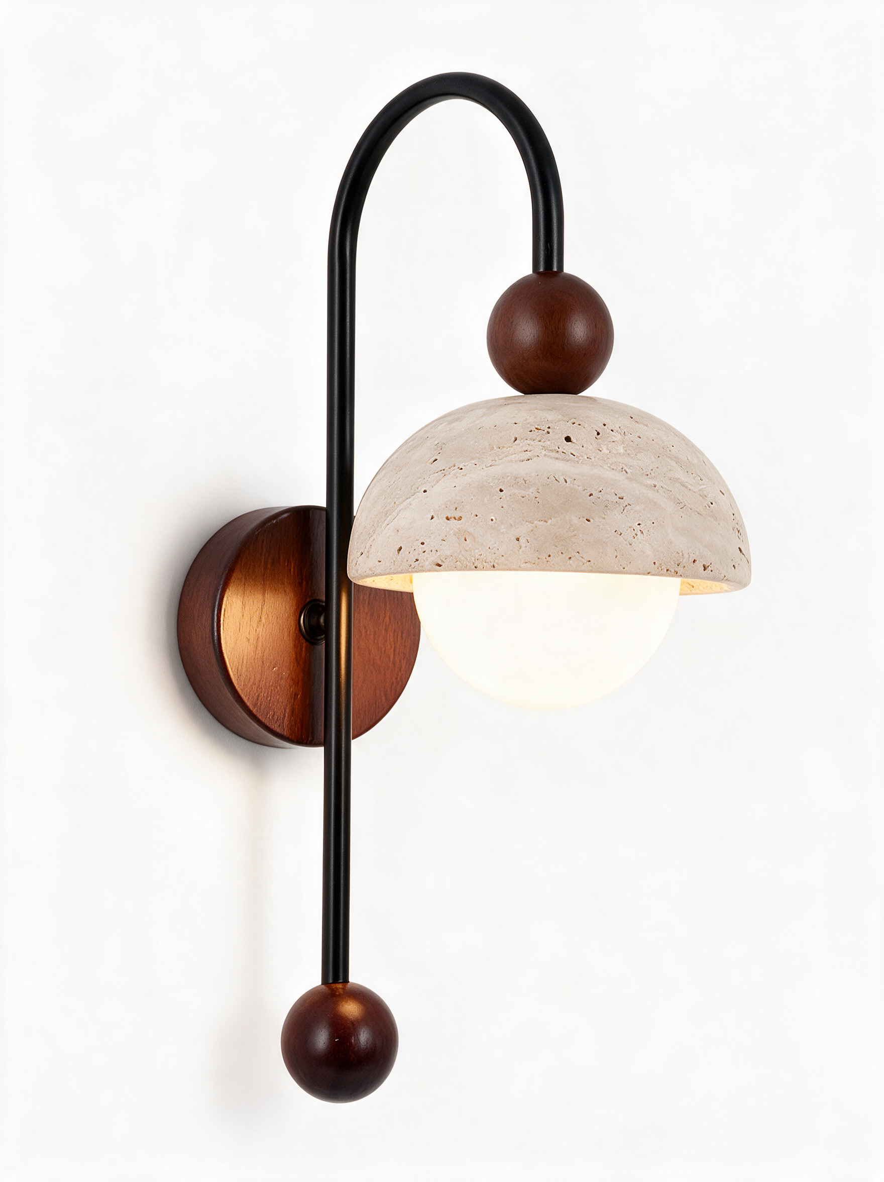 AIR HAVEN Travertine Dome Reading Sconce Walnut - White Hero