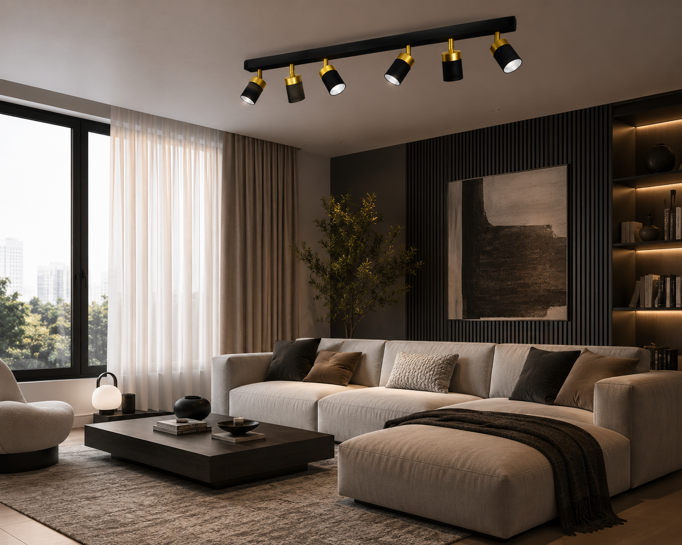 6-Head Track Lighting System for Kitchen & Living Room | Adjustable Black Gold Ceiling Spotlight